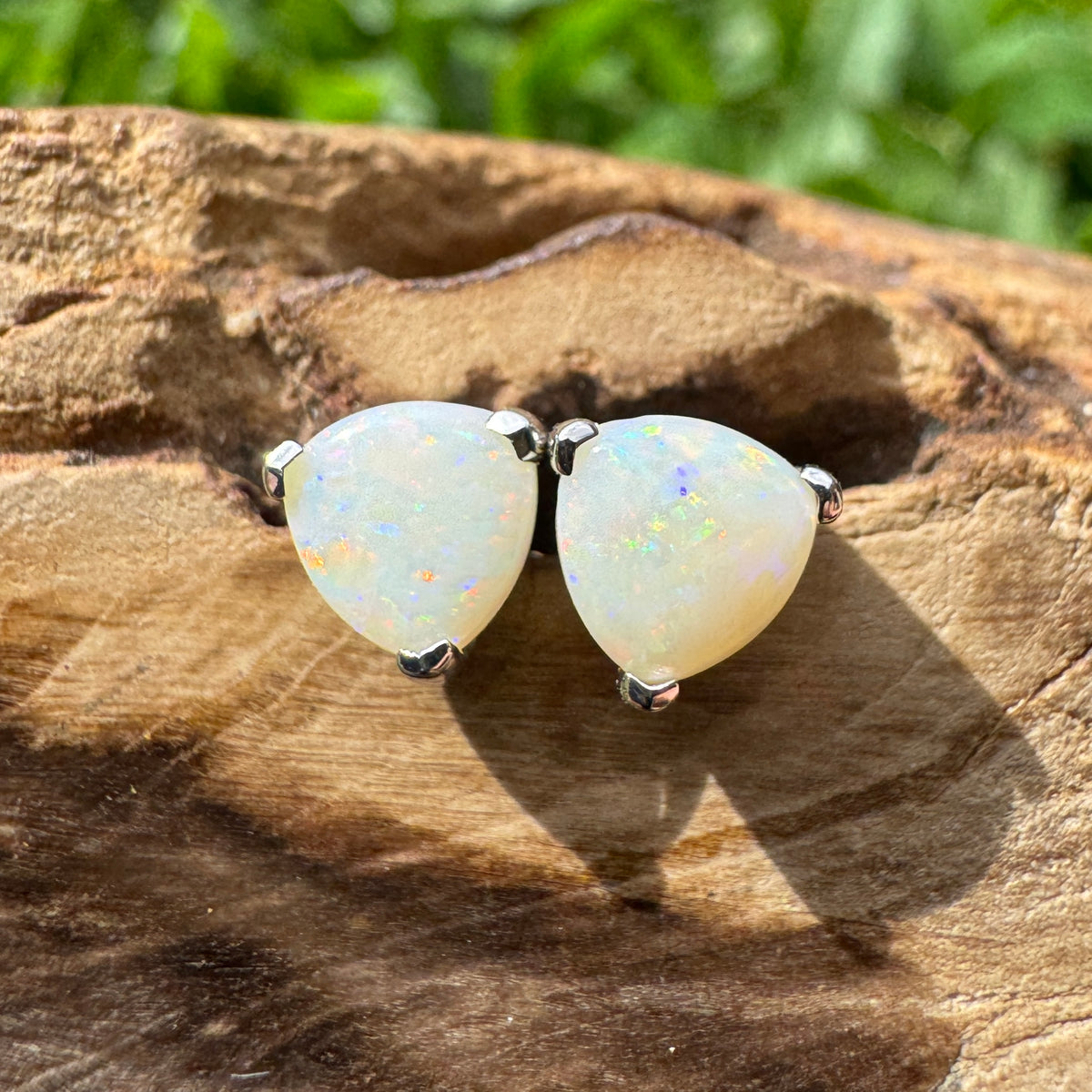 1ct Coober Pedy Opal Stud Earrings ~ 'Mount Wellington Rainbow' | 925 Sterling Silver | Solid Australian Opal