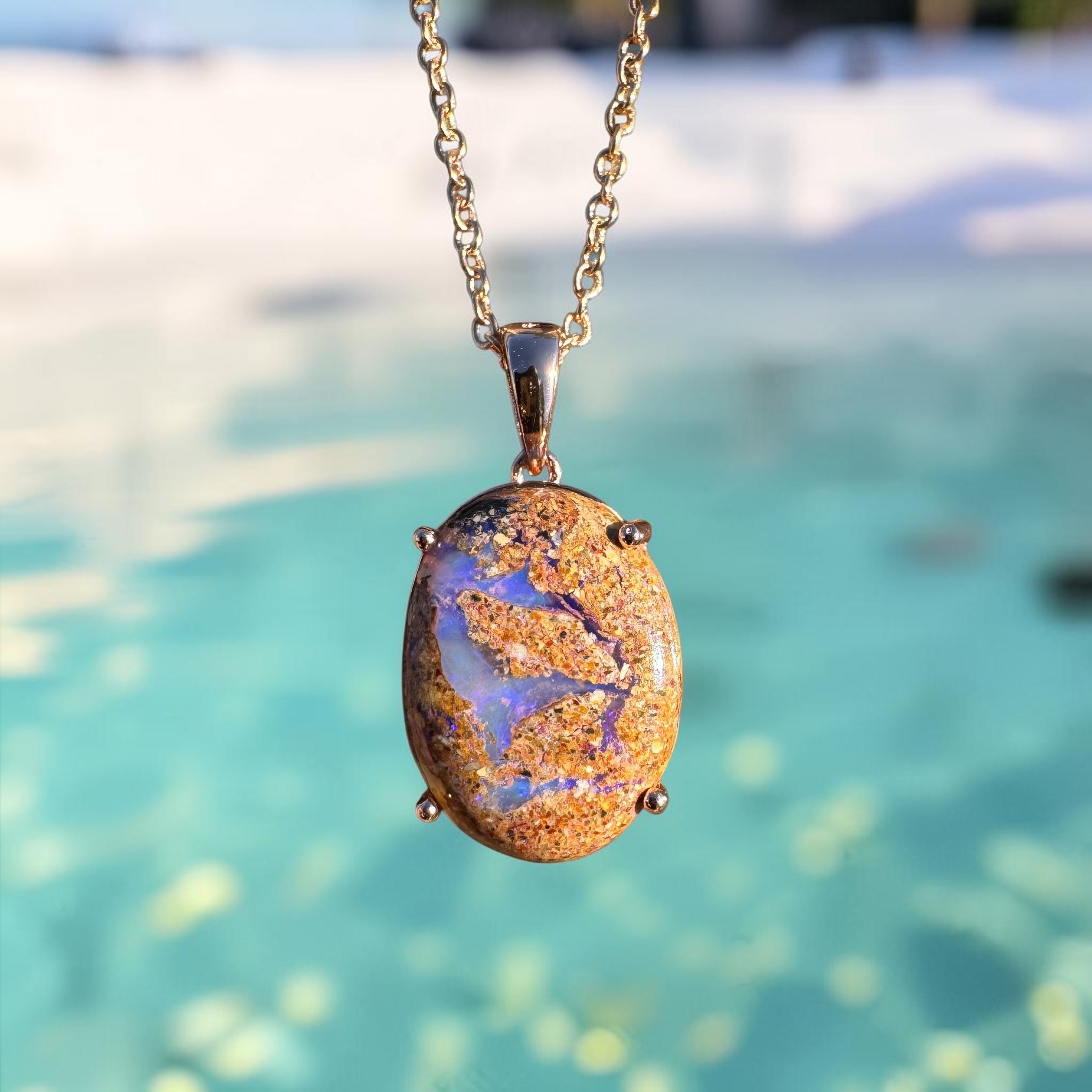 8.2ct Queensland Opal Pendant Necklace ~ 'Quilpie Twilight' | Rose Gold Coated 925 Sterling Silver | Solid Australian Opal