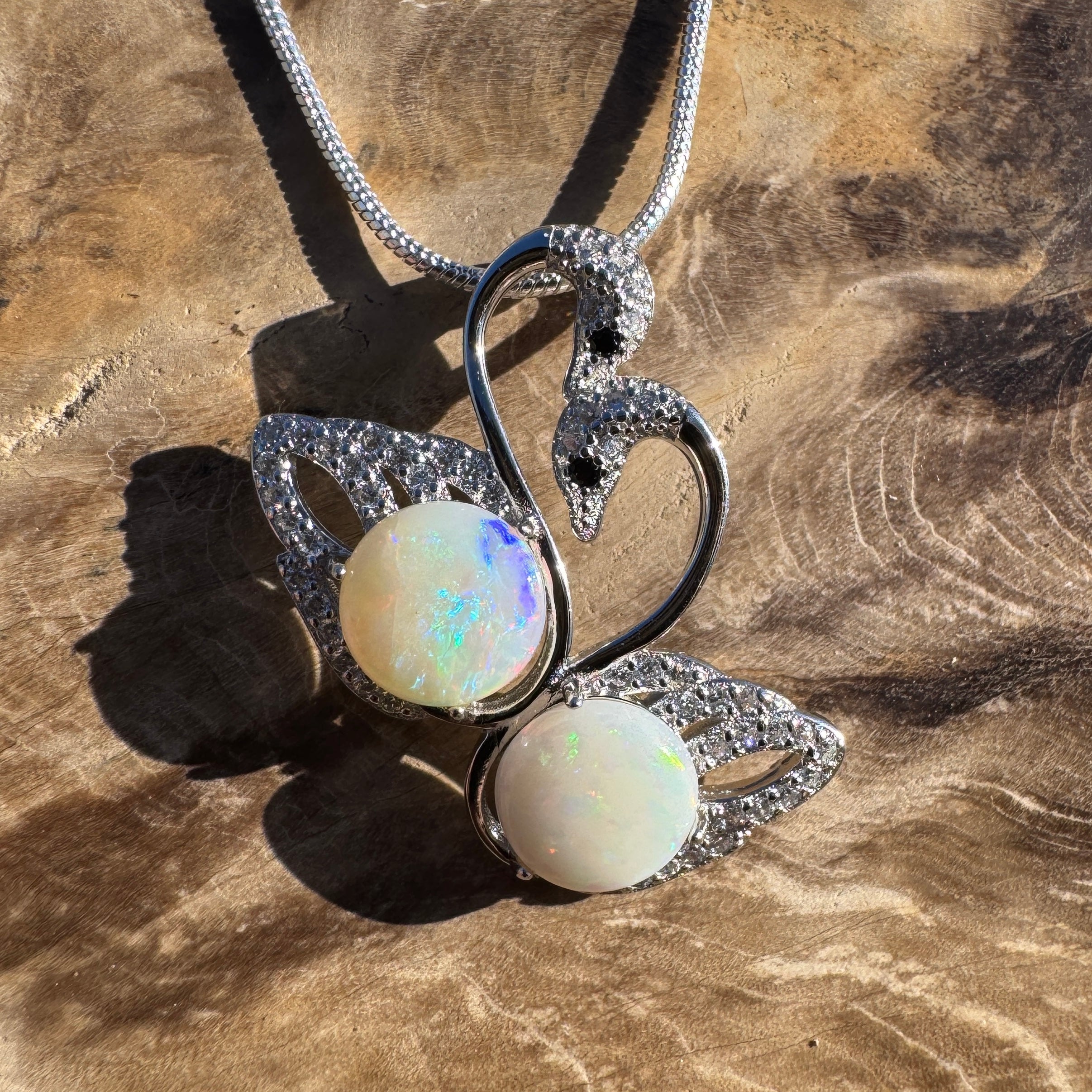 2.6ct Coober Pedy Opal Pendant Necklace ~ 'Thredbo Duo' | 925 Sterling Silver | Solid Australian Opal