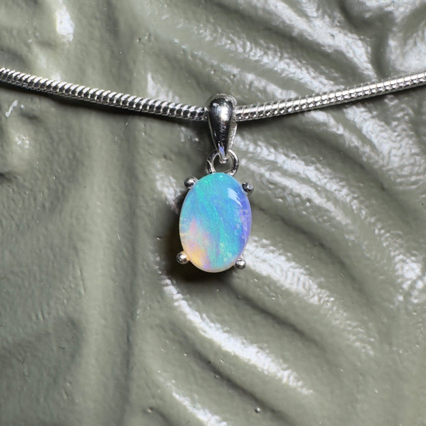 'Blue Ocean' ~ Handcrafted 0.8ct Solid Lightning Ridge Opal Sterling Silver Pendant Necklace