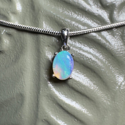 'Blue Ocean' ~ Handcrafted 0.8ct Solid Lightning Ridge Opal Sterling Silver Pendant Necklace