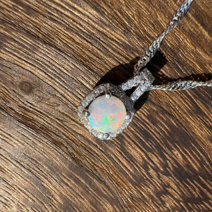 'Kimberley Glow' ~ Handcrafted 1.0ct Solid Lightning Ridge Opal and Cubic Zirconia Sterling Silver Pendant Necklace - Iona Opal Australia