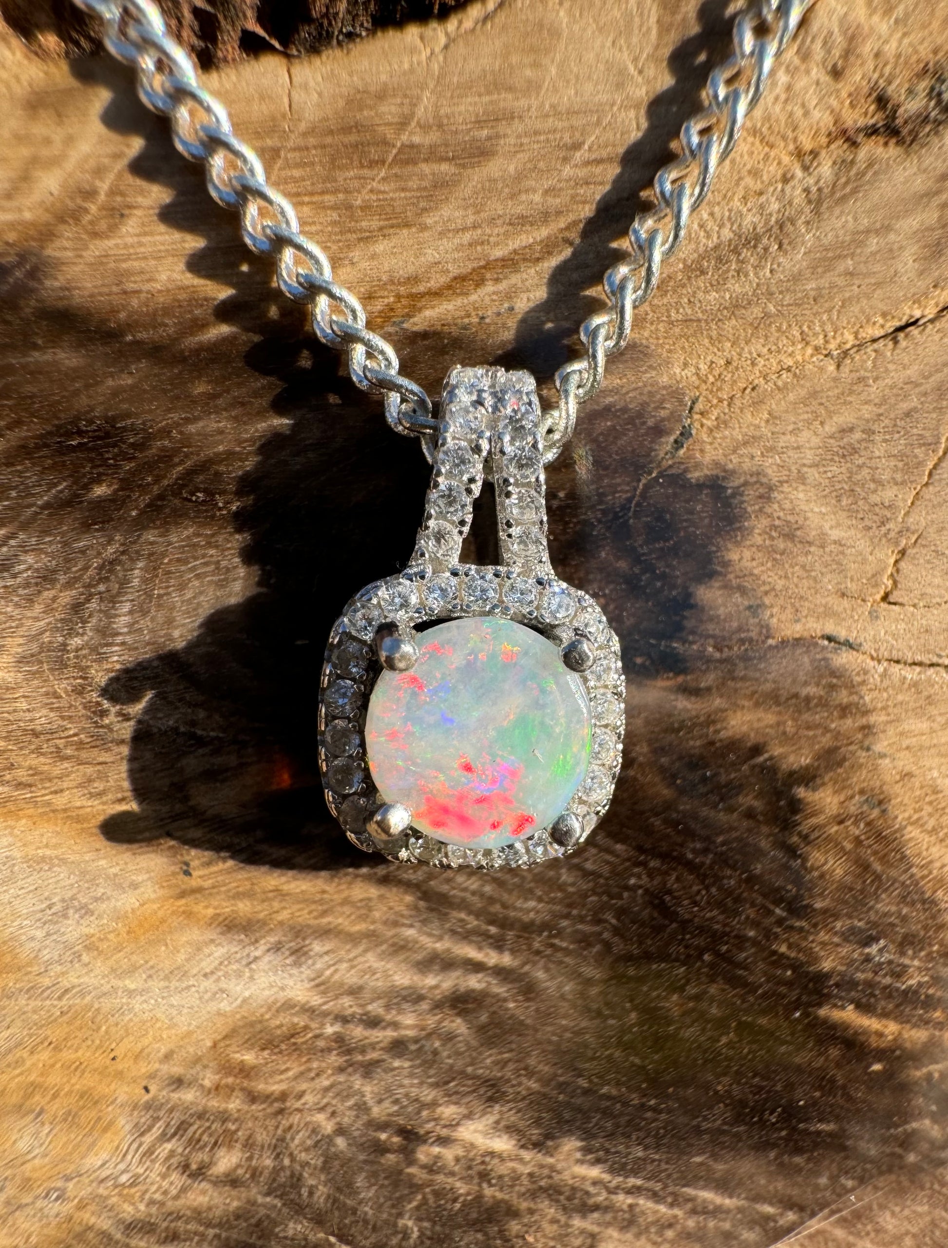 'Kimberley Glow' ~ Handcrafted 1.0ct Solid Lightning Ridge Opal and Cubic Zirconia Sterling Silver Pendant Necklace - Iona Opal Australia