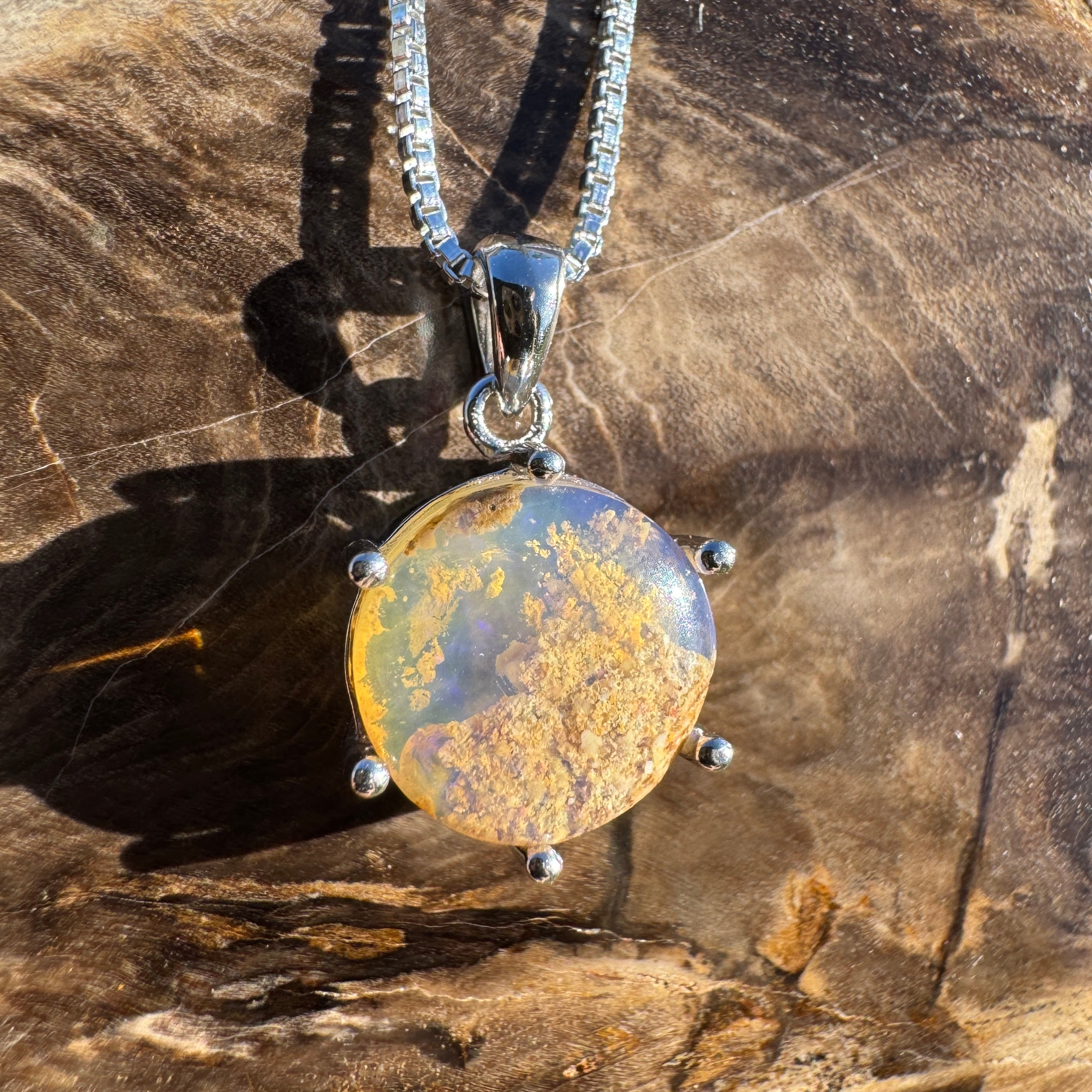 3.6ct Queensland Opal Pendant Necklace ~ 'Boulia Twilight' | 925 Sterling Silver | Solid Australian Opal
