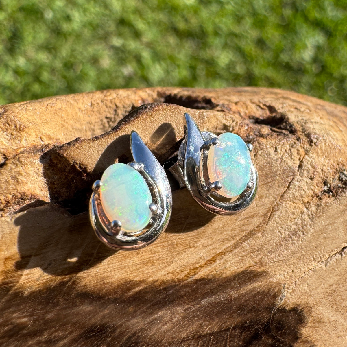 1ct Coober Pedy Opal Stud Earrings ~ 'Tidbinbilla Twin Light' | 925 Sterling Silver | Solid Australian Opal