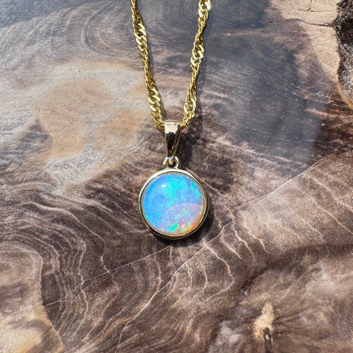 1.1ct Lightning Ridge Opal Pendant Necklace ~ 'Katherine Gorge Greens' | 14ct Yellow Gold | Solid Australian Opal