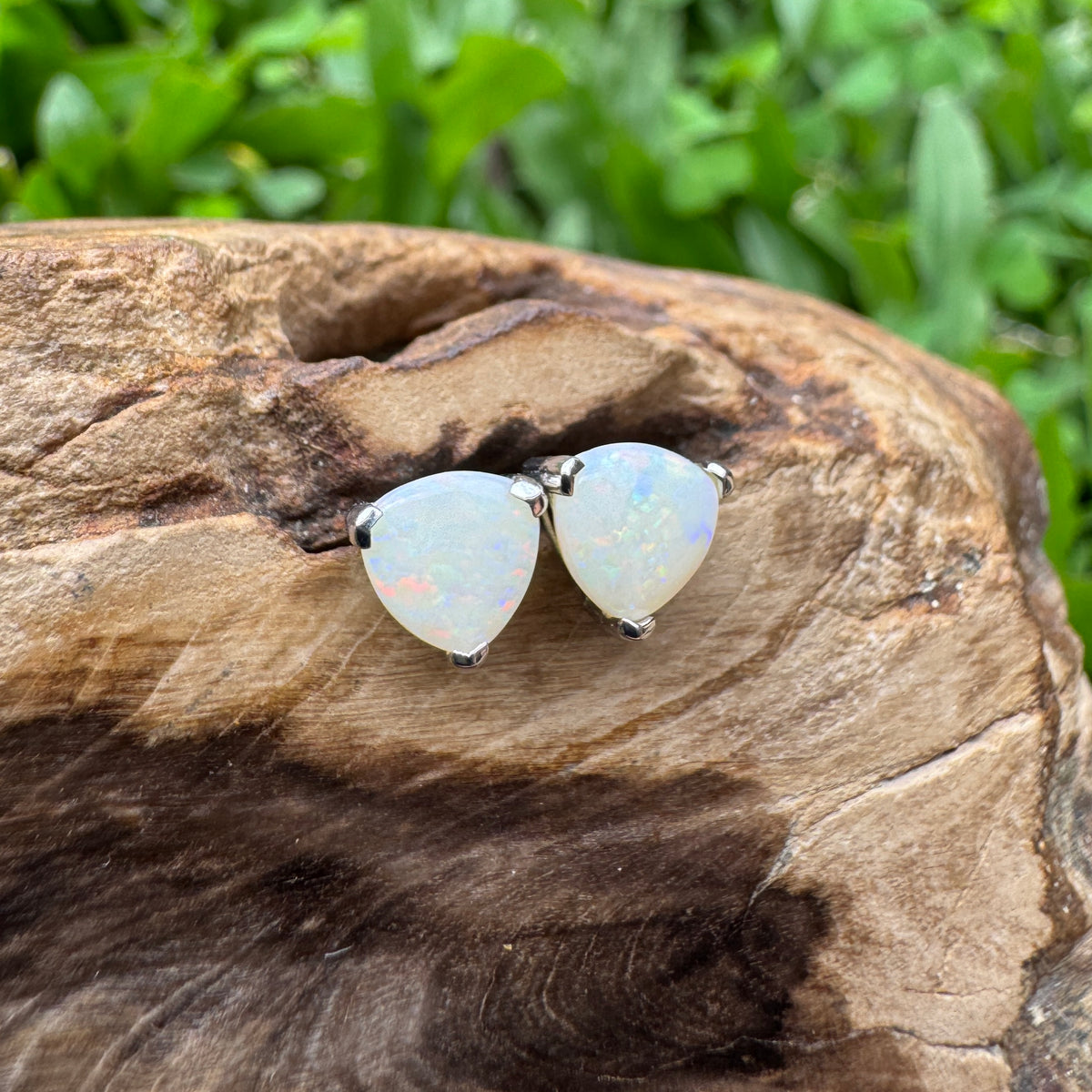 1ct Coober Pedy Opal Stud Earrings ~ 'Mount Wellington Rainbow' | 925 Sterling Silver | Solid Australian Opal
