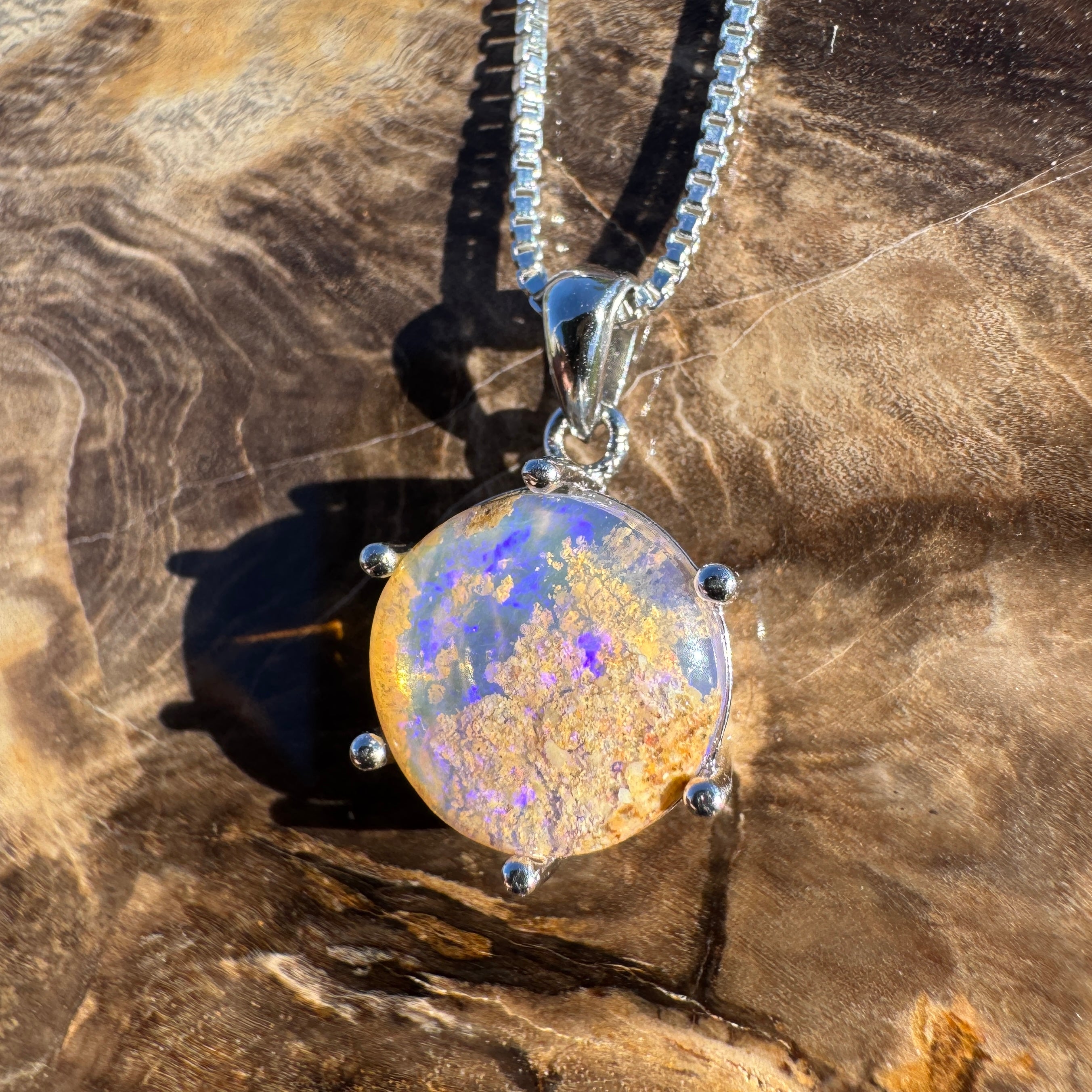 3.6ct Queensland Opal Pendant Necklace ~ 'Boulia Twilight' | 925 Sterling Silver | Solid Australian Opal