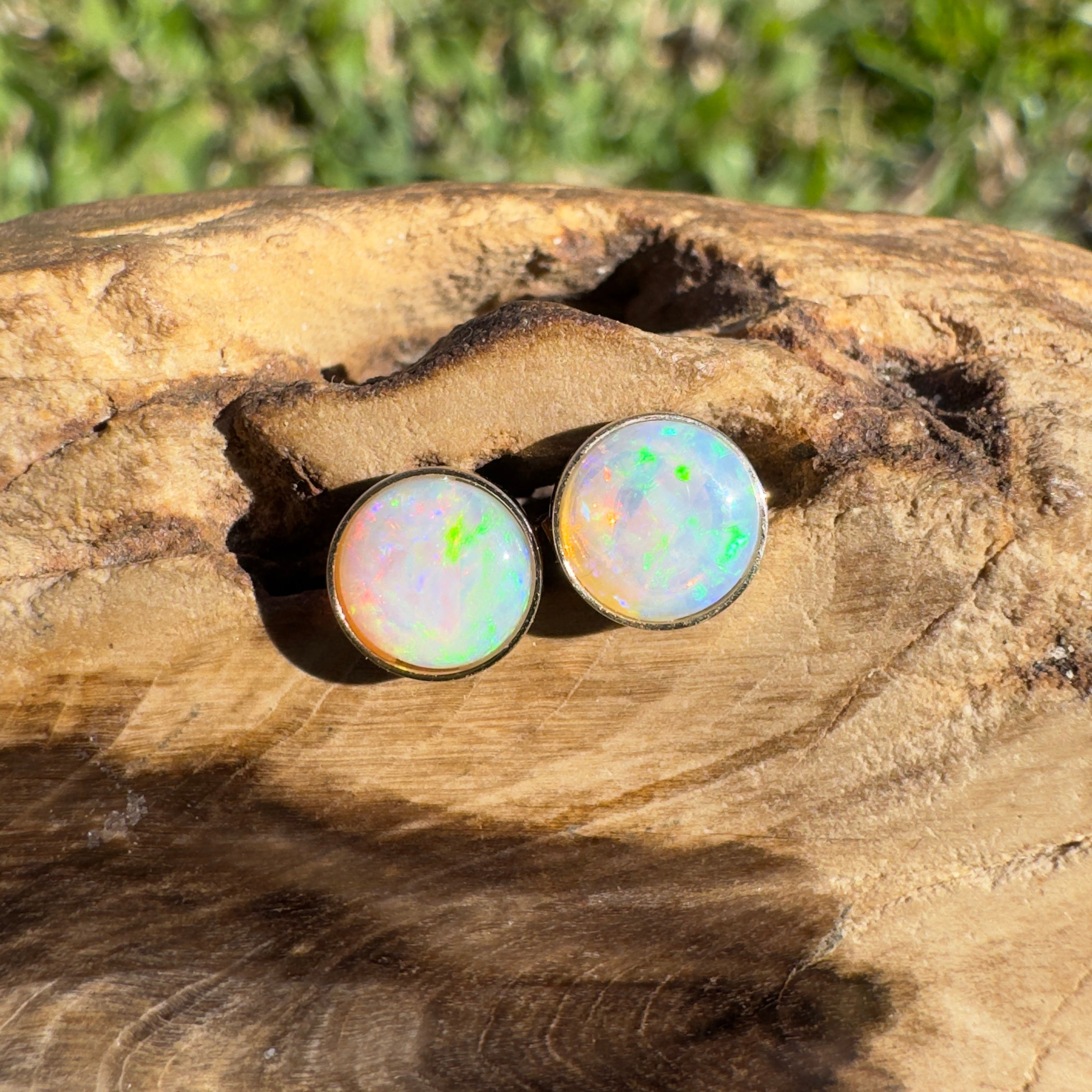 1.6ct Coober Pedy Opal Stud Earrings ~ 'Lorne Sunset' | 14ct Yellow Gold | Solid Australian Opal