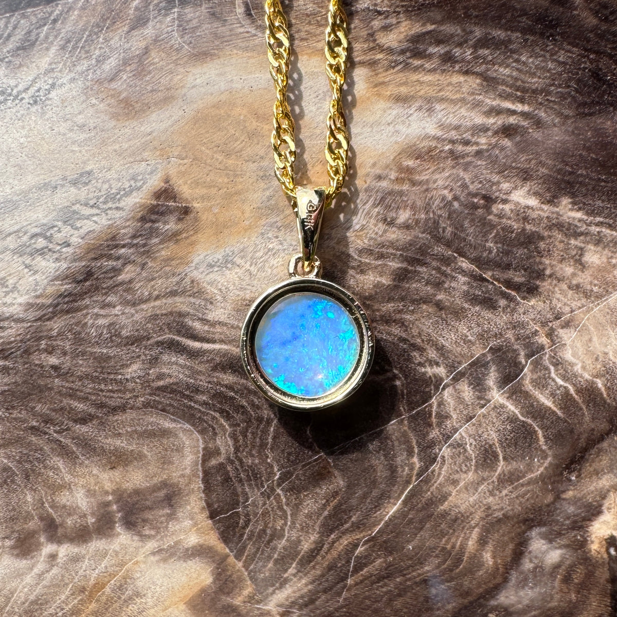 1.1ct Lightning Ridge Opal Pendant Necklace ~ 'Katherine Gorge Greens' | 14ct Yellow Gold | Solid Australian Opal