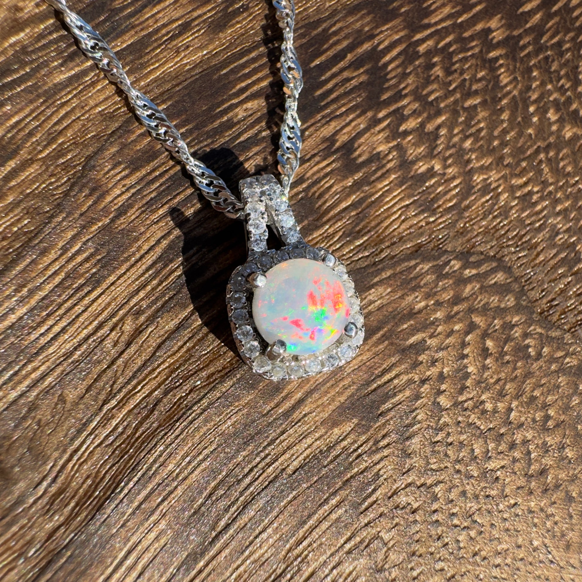 'Kimberley Glow' ~ Handcrafted 1.0ct Solid Lightning Ridge Opal and Cubic Zirconia Sterling Silver Pendant Necklace - Iona Opal Australia