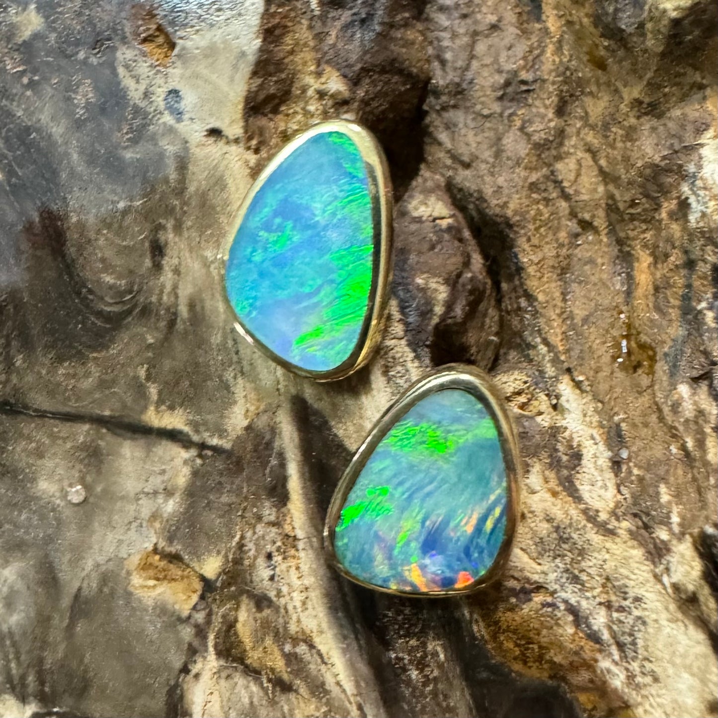 14ct Solid Gold Queensland Boulder Opal Earrings