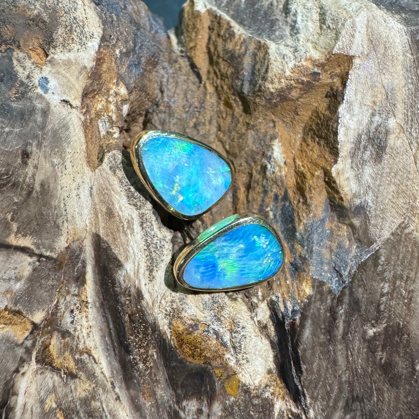 14ct Solid Gold Queensland Boulder Opal Earrings