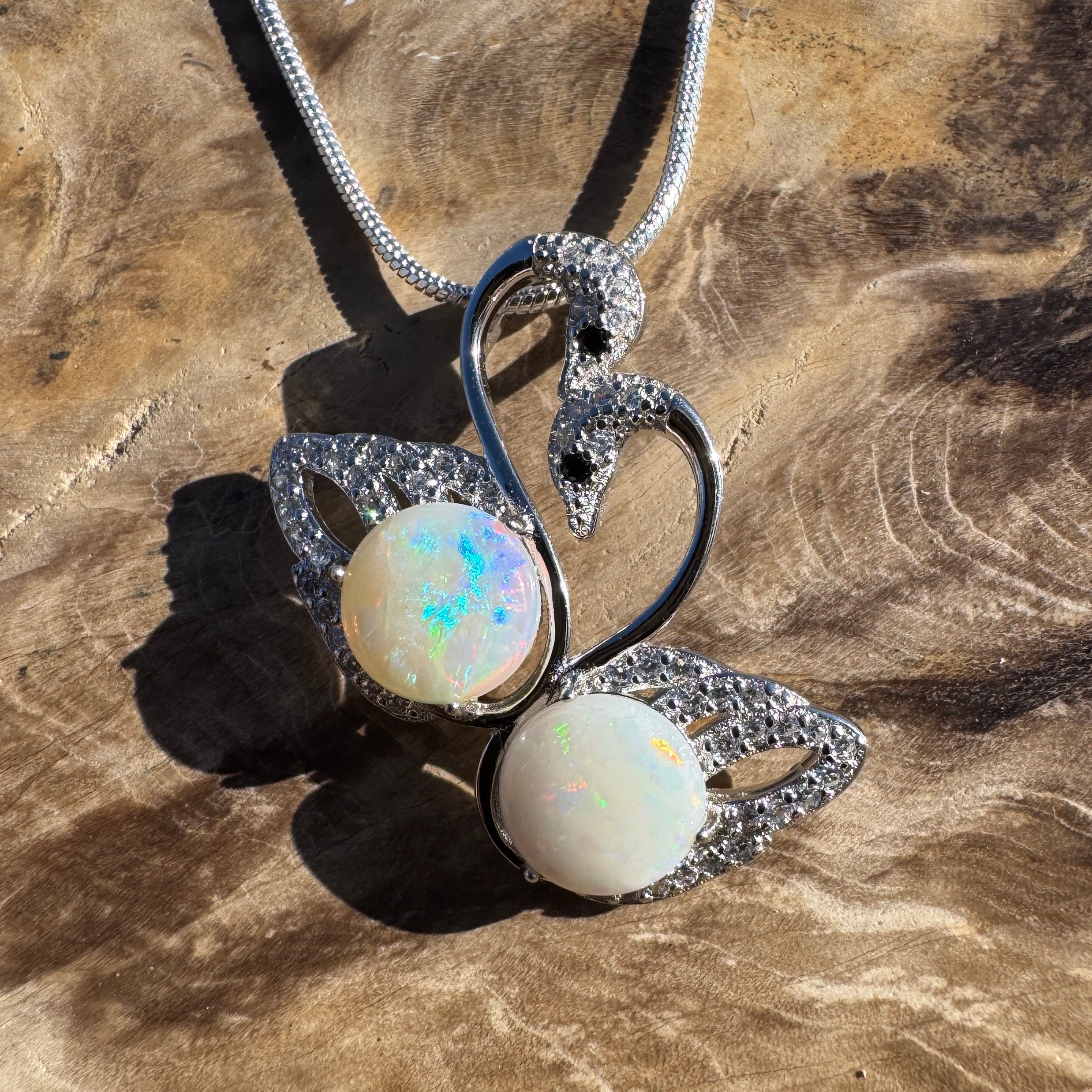 2.6ct Coober Pedy Opal Pendant Necklace ~ 'Thredbo Duo' | 925 Sterling Silver | Solid Australian Opal