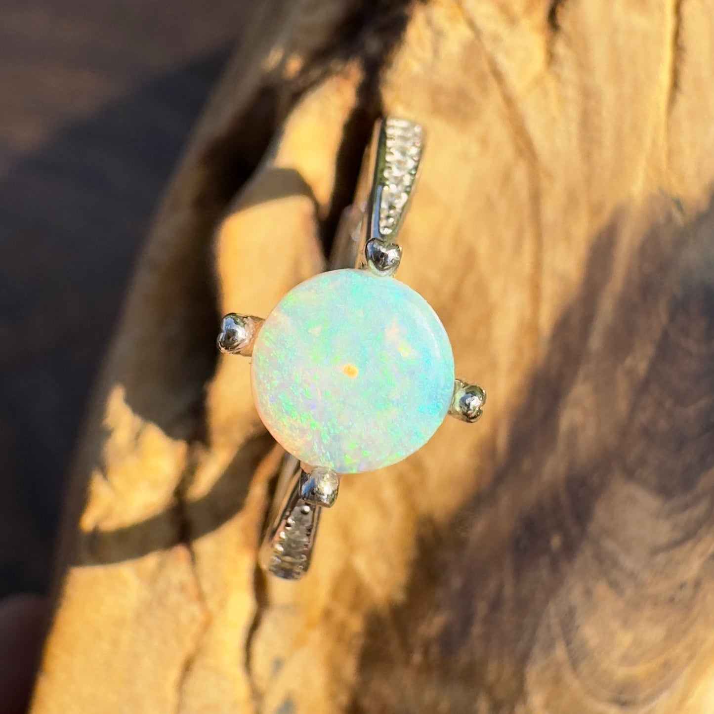 'Coral Reef Radiance' ~ Handcrafted 0.9ct Solid Lightning Ridge Opal and Cubic Zirconia Sterling Silver Ring - Iona Opal Australia