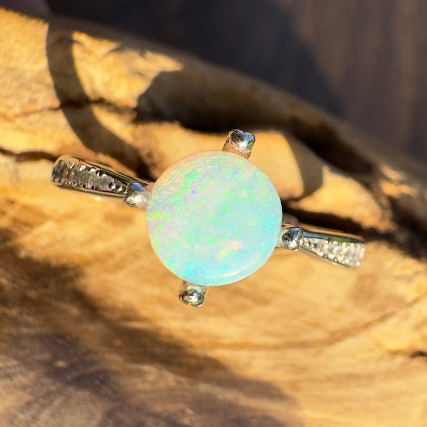 'Coral Reef Radiance' ~ Handcrafted 0.9ct Solid Lightning Ridge Opal and Cubic Zirconia Sterling Silver Ring - Iona Opal Australia