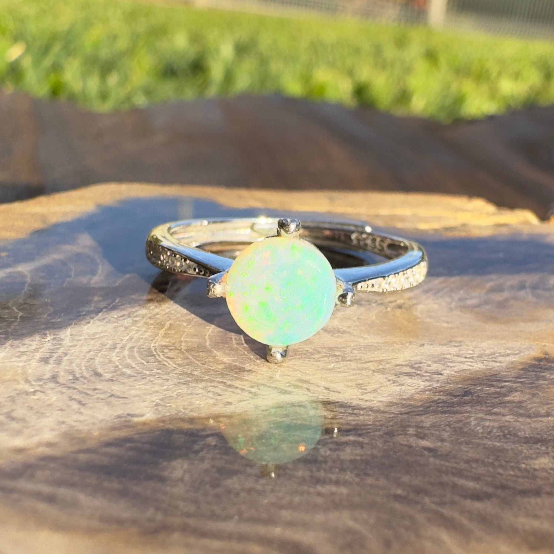 'Coral Reef Radiance' ~ Handcrafted 0.9ct Solid Lightning Ridge Opal and Cubic Zirconia Sterling Silver Ring - Iona Opal Australia