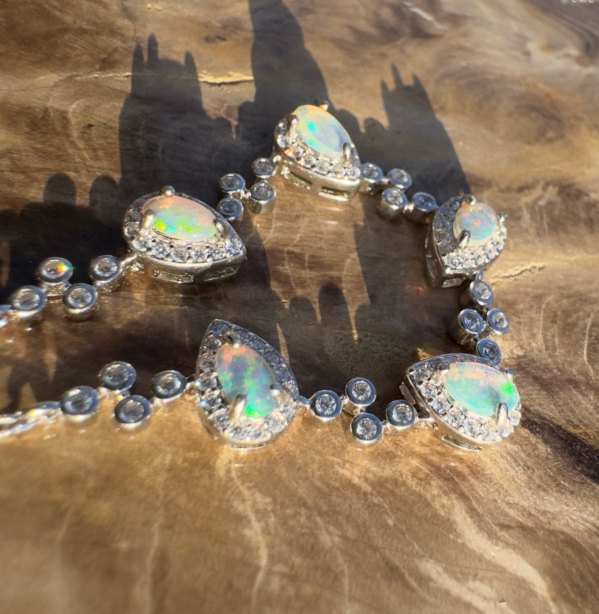 'Coastal Breeze' ~ Handcrafted 1.5ct Mintabie Opal and Cubic Zirconia Sterling Silver Bracelet - Iona Opal Australia