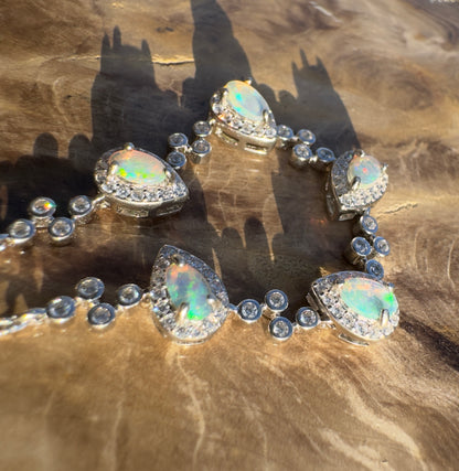 'Coastal Breeze' ~ Handcrafted 1.5ct Mintabie Opal and Cubic Zirconia Sterling Silver Bracelet - Iona Opal Australia