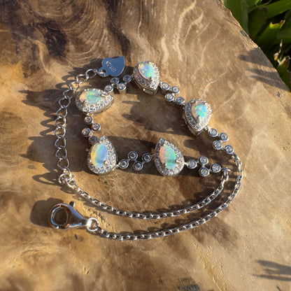 'Coastal Breeze' ~ Handcrafted 1.5ct Mintabie Opal and Cubic Zirconia Sterling Silver Bracelet - Iona Opal Australia