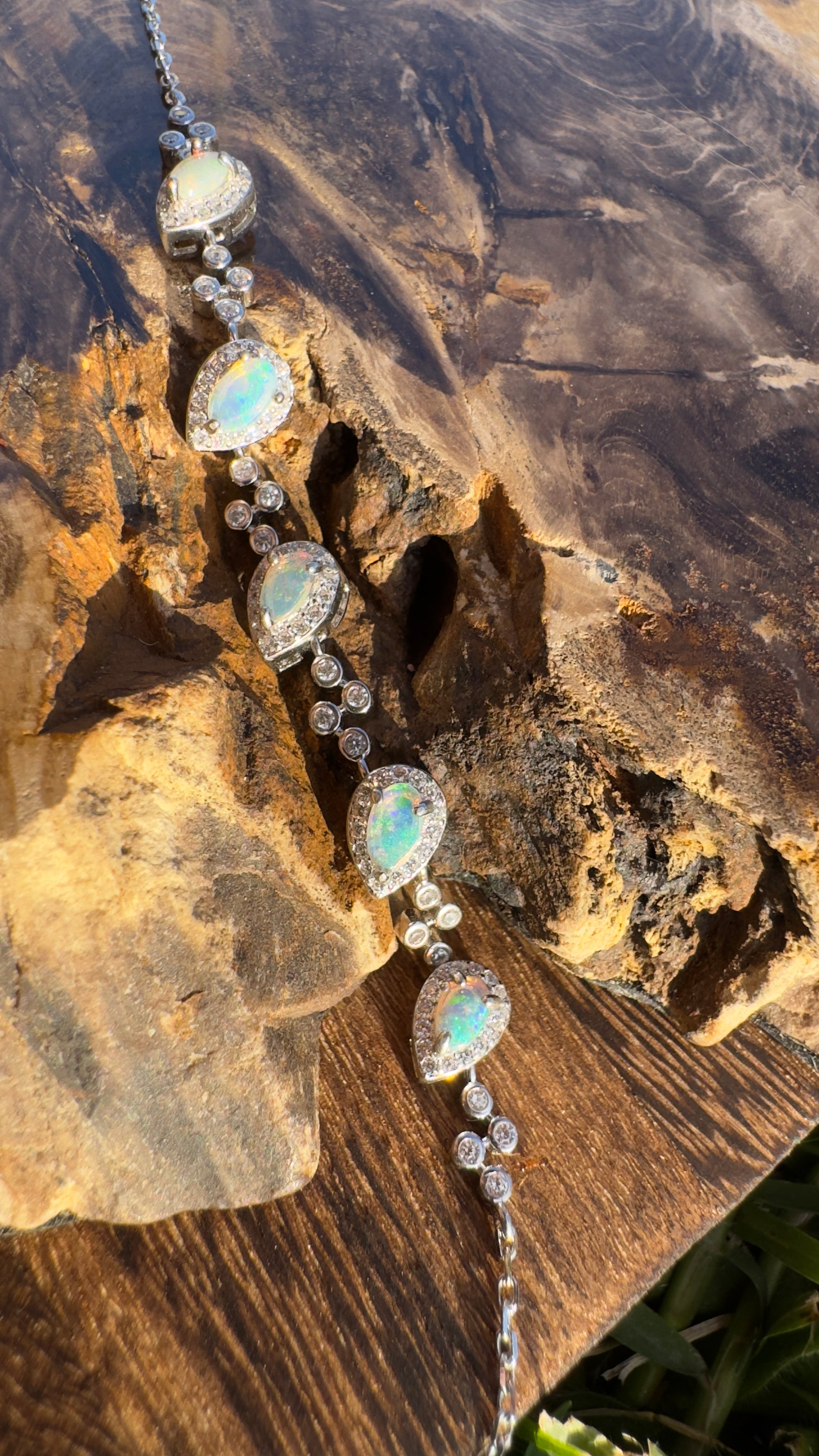 'Coastal Breeze' ~ Handcrafted 1.5ct Mintabie Opal and Cubic Zirconia Sterling Silver Bracelet - Iona Opal Australia