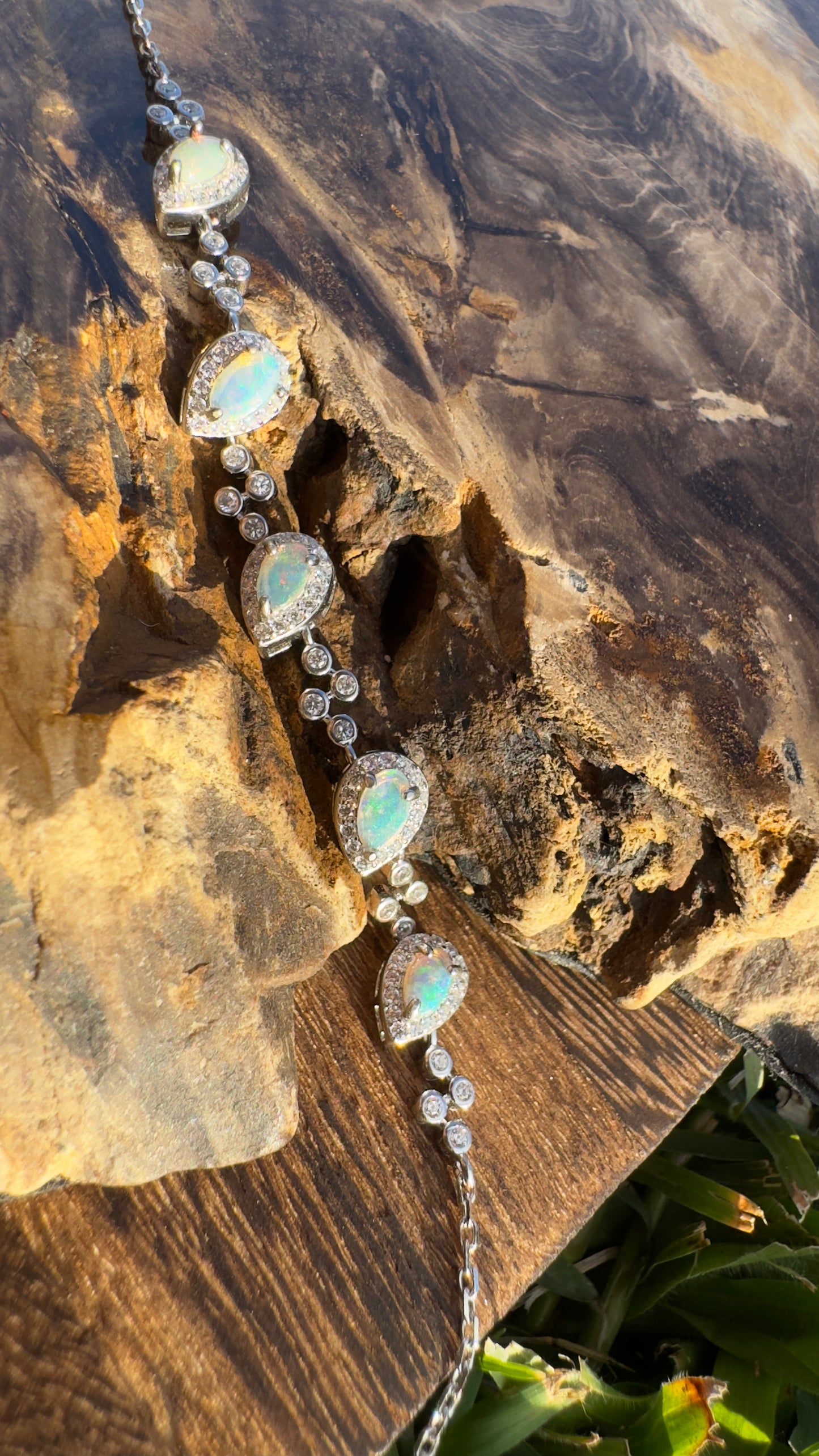 'Coastal Breeze' ~ Handcrafted 1.5ct Mintabie Opal and Cubic Zirconia Sterling Silver Bracelet - Iona Opal Australia