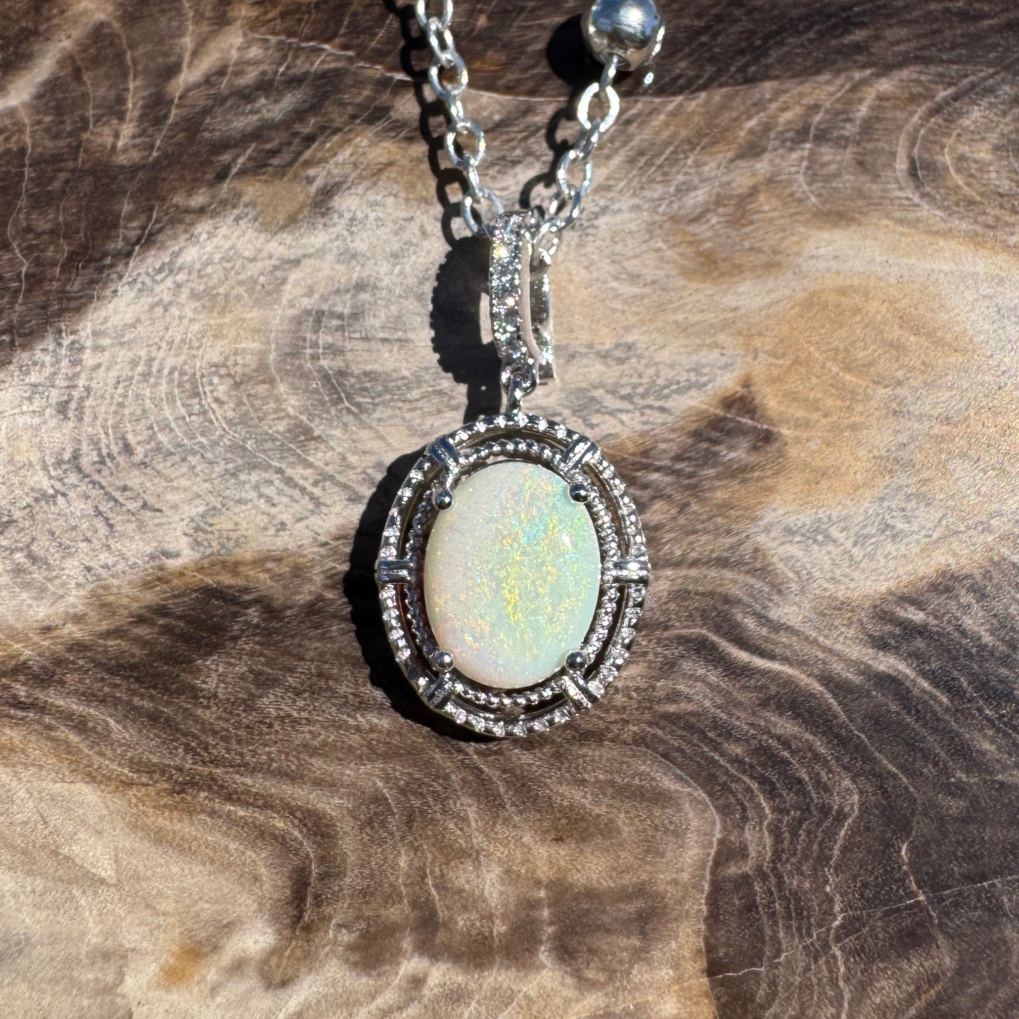 0.8ct Coober Pedy Opal Pendant Necklace ~ 'Girraween Blues' | 925 Sterling Silver | Solid Australian Opal