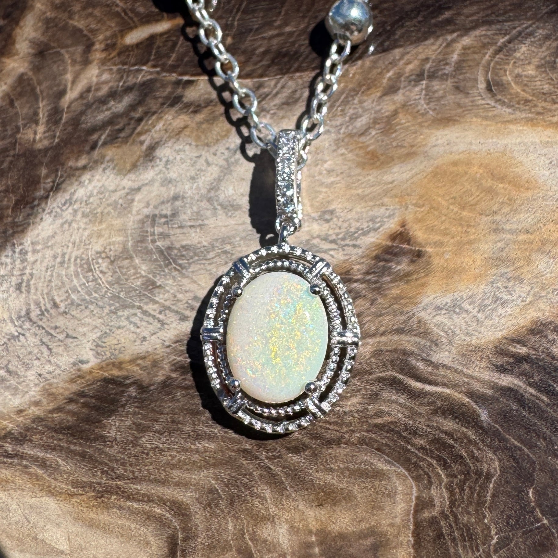 0.8ct Coober Pedy Opal Pendant Necklace ~ 'Girraween Blues' | 925 Sterling Silver | Solid Australian Opal
