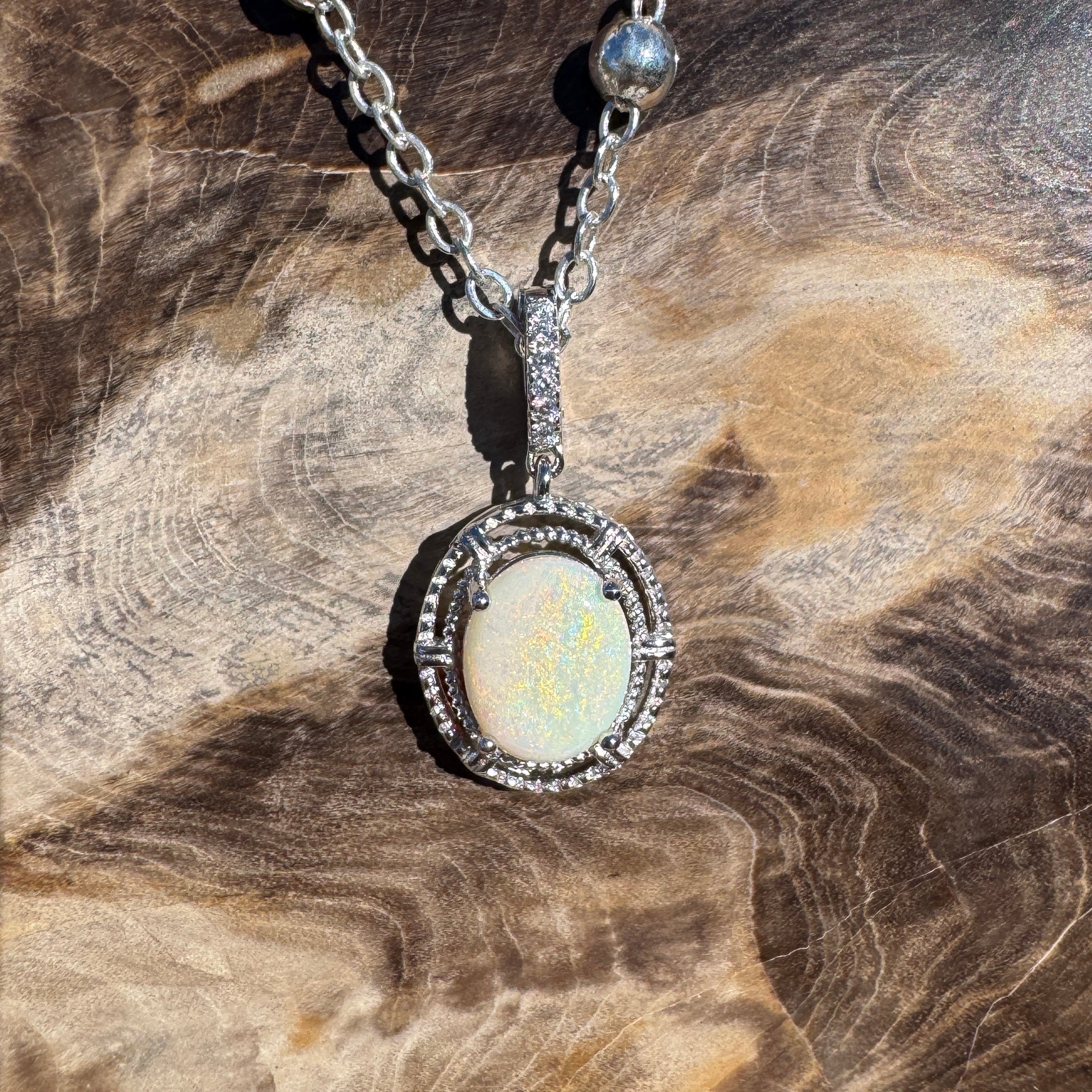 0.8ct Coober Pedy Opal Pendant Necklace ~ 'Girraween Blues' | 925 Sterling Silver | Solid Australian Opal