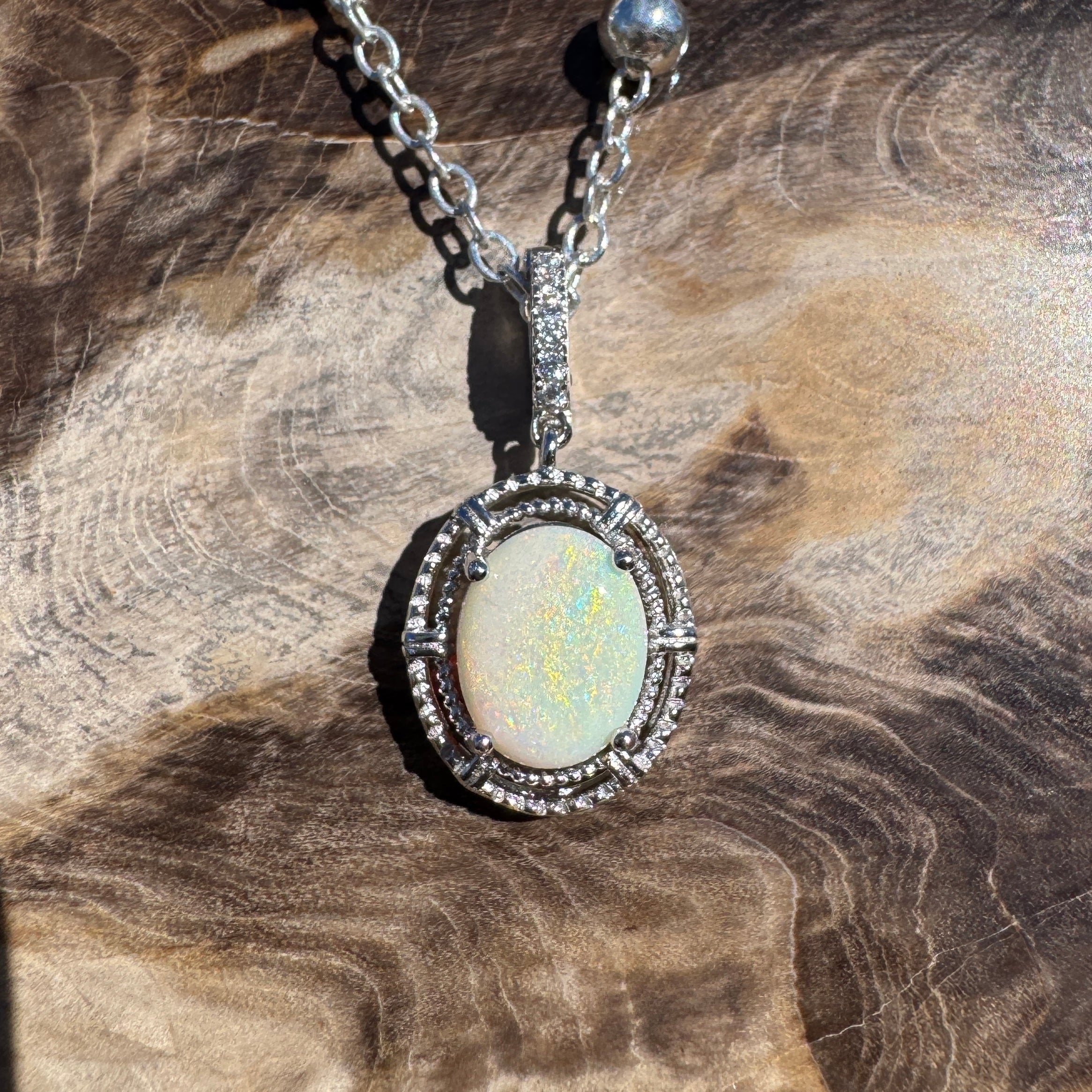 0.8ct Coober Pedy Opal Pendant Necklace ~ 'Girraween Blues' | 925 Sterling Silver | Solid Australian Opal