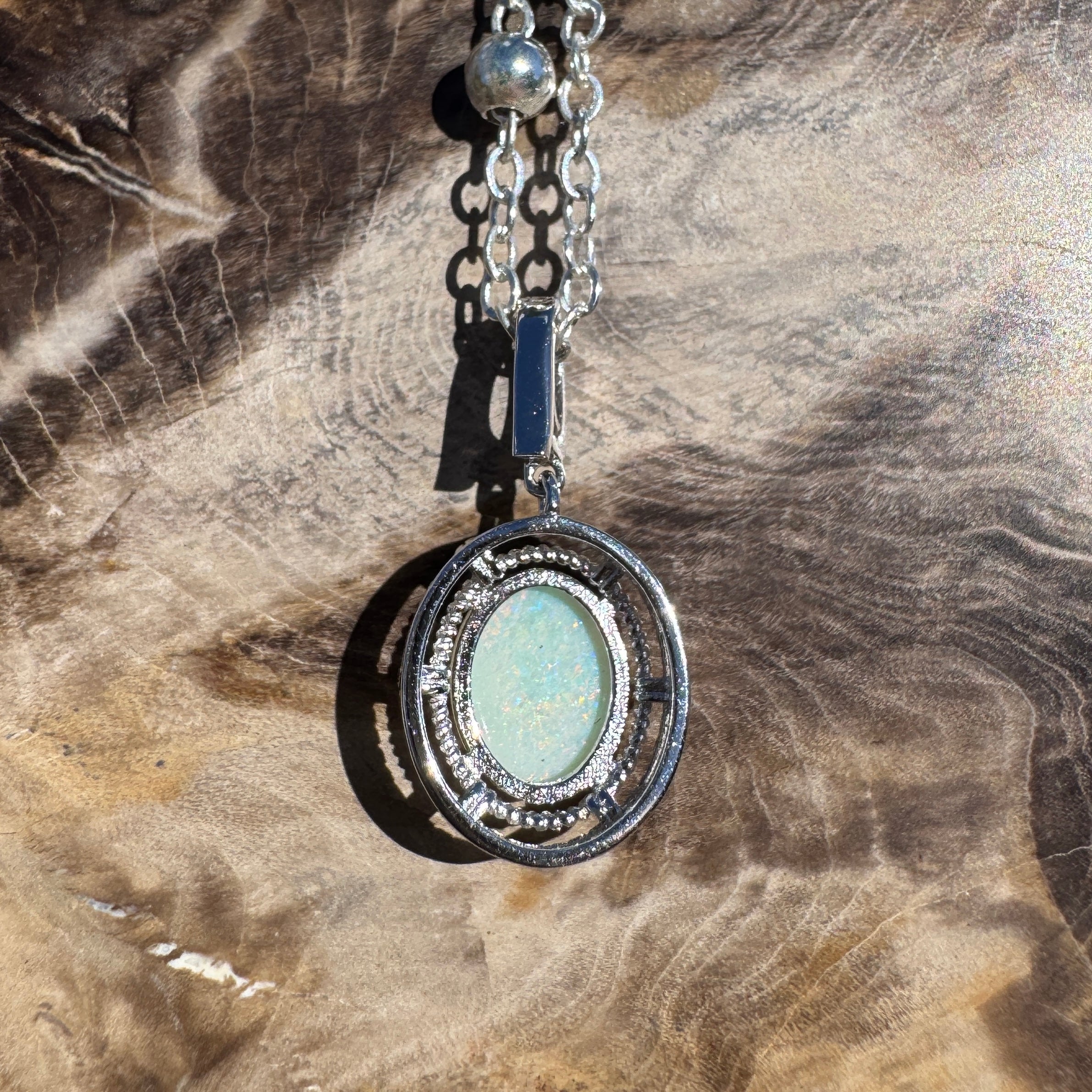 0.8ct Coober Pedy Opal Pendant Necklace ~ 'Girraween Blues' | 925 Sterling Silver | Solid Australian Opal