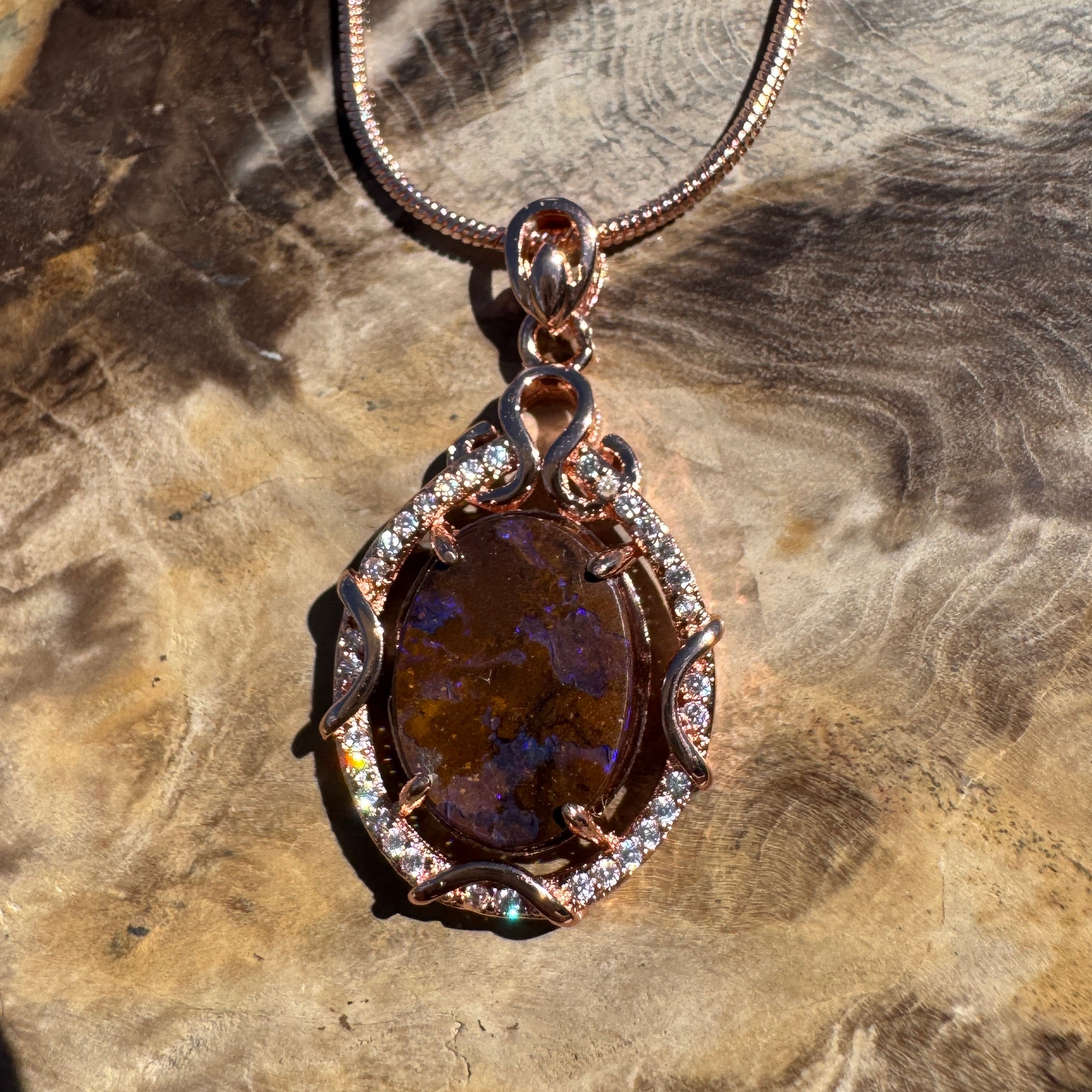 3.2ct Queensland Opal Pendant Necklace ~ 'Kangaroo Island Amethyst' | Rose Gold Coated 925 Sterling Silver | Solid Australian Opal