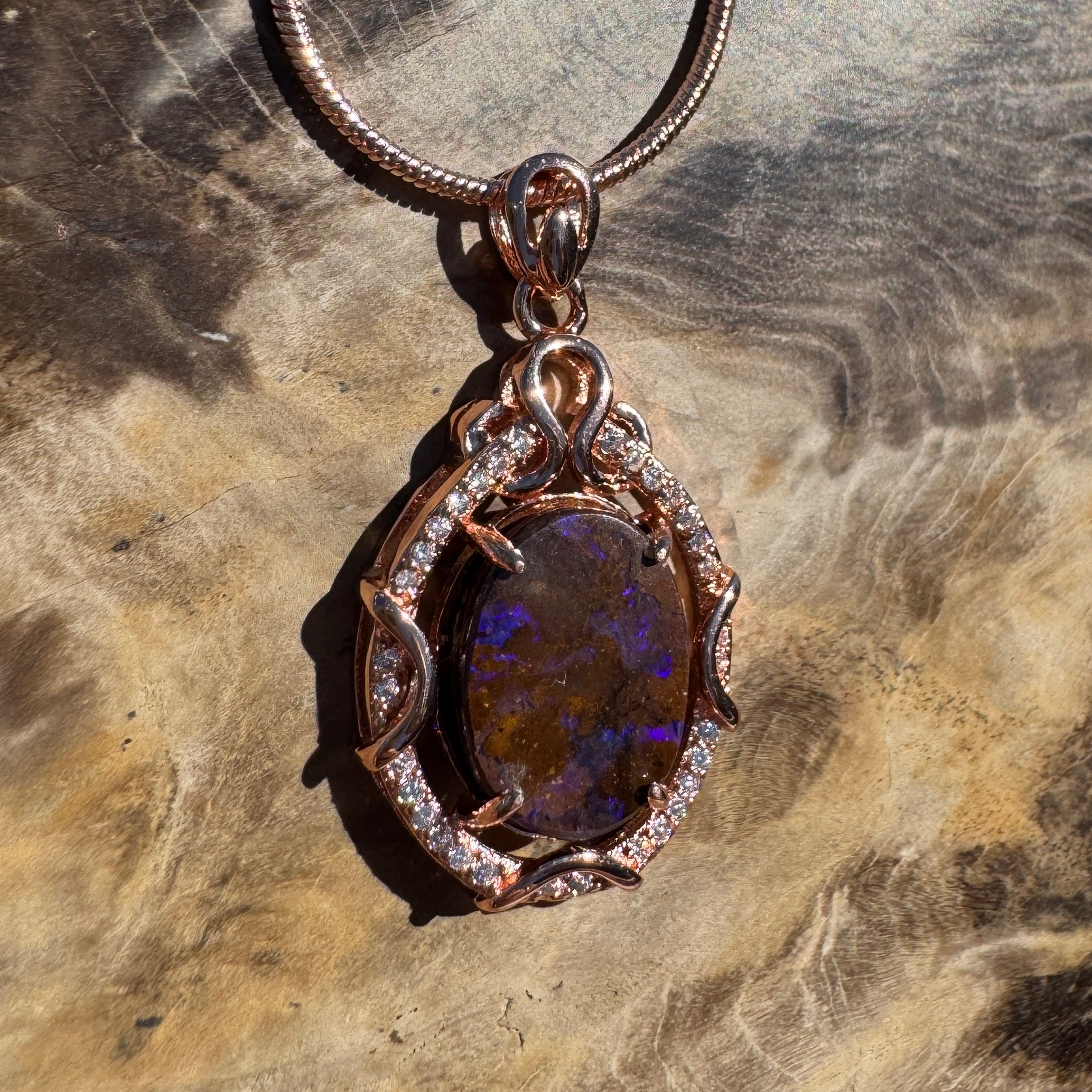 3.2ct Queensland Opal Pendant Necklace ~ 'Kangaroo Island Amethyst' | Rose Gold Coated 925 Sterling Silver | Solid Australian Opal