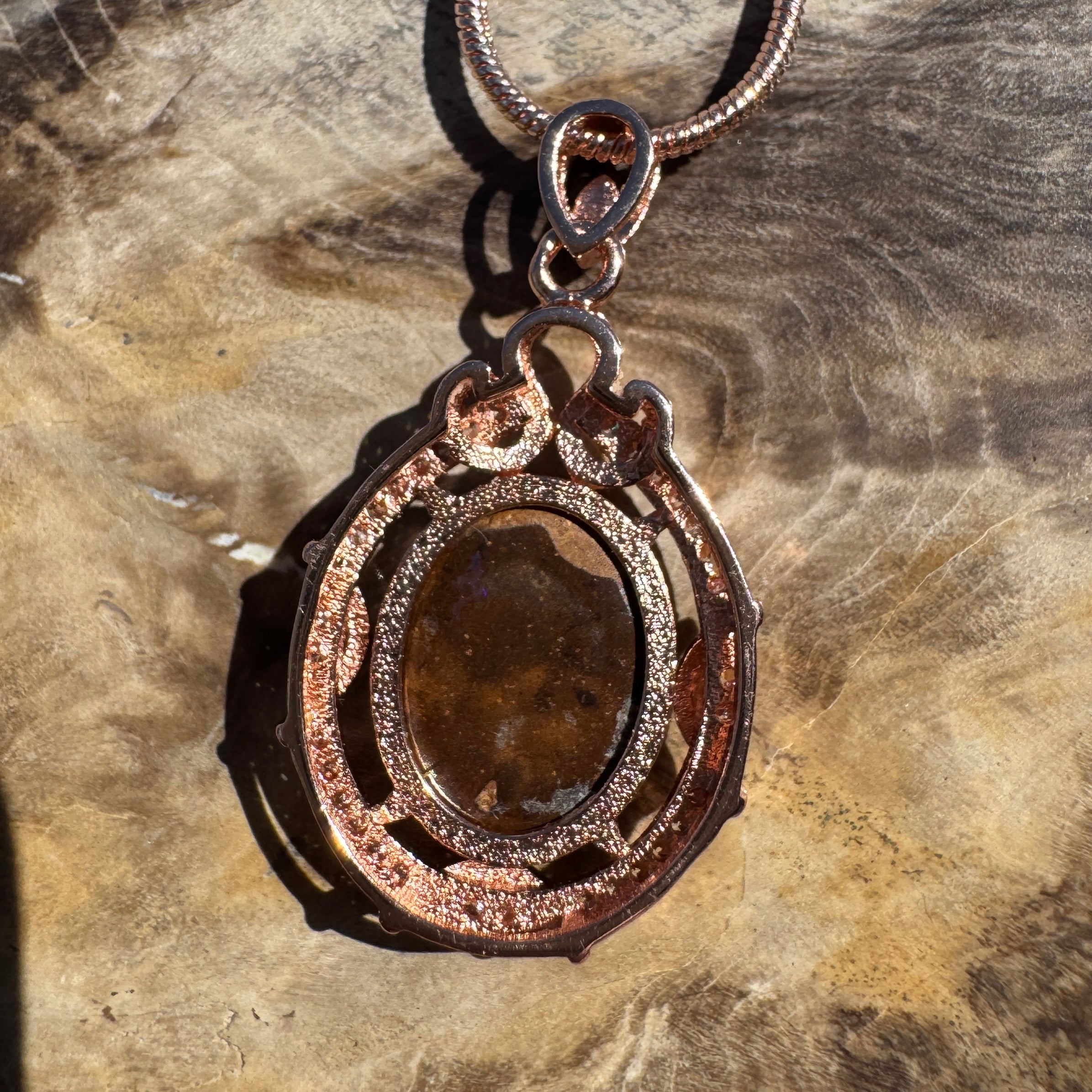 3.2ct Queensland Opal Pendant Necklace ~ 'Kangaroo Island Amethyst' | Rose Gold Coated 925 Sterling Silver | Solid Australian Opal