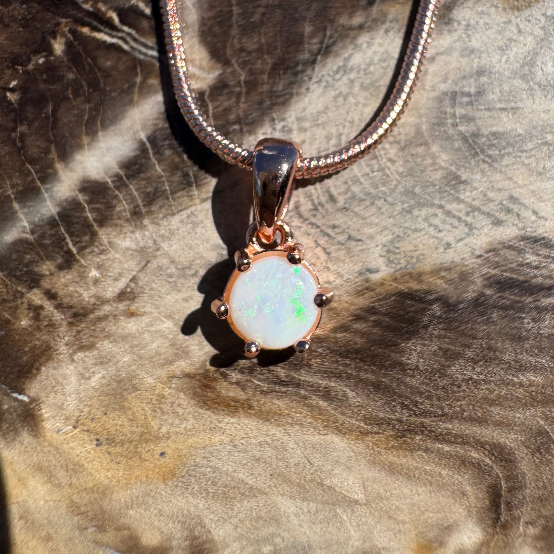 0.5ct Coober Pedy Opal Pendant Necklace ~ 'Gibb River Green' | Rose Gold Coated 925 Sterling Silver | Solid Australian Opal