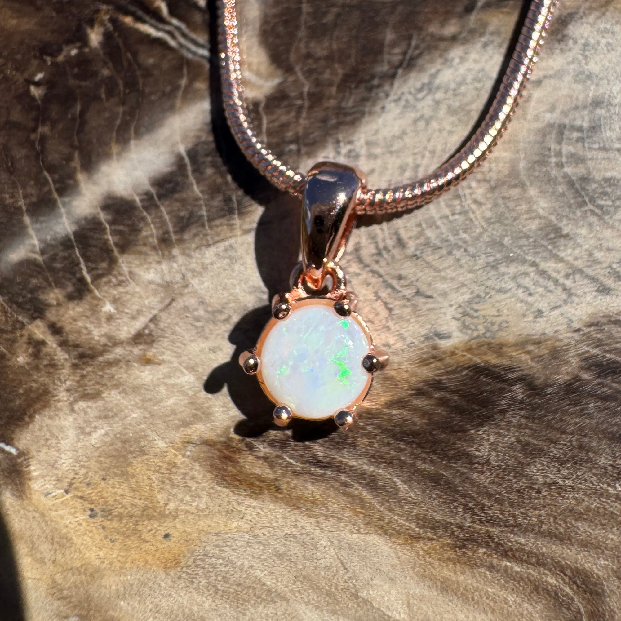 0.5ct Coober Pedy Opal Pendant Necklace ~ 'Gibb River Green' | Rose Gold Coated 925 Sterling Silver | Solid Australian Opal