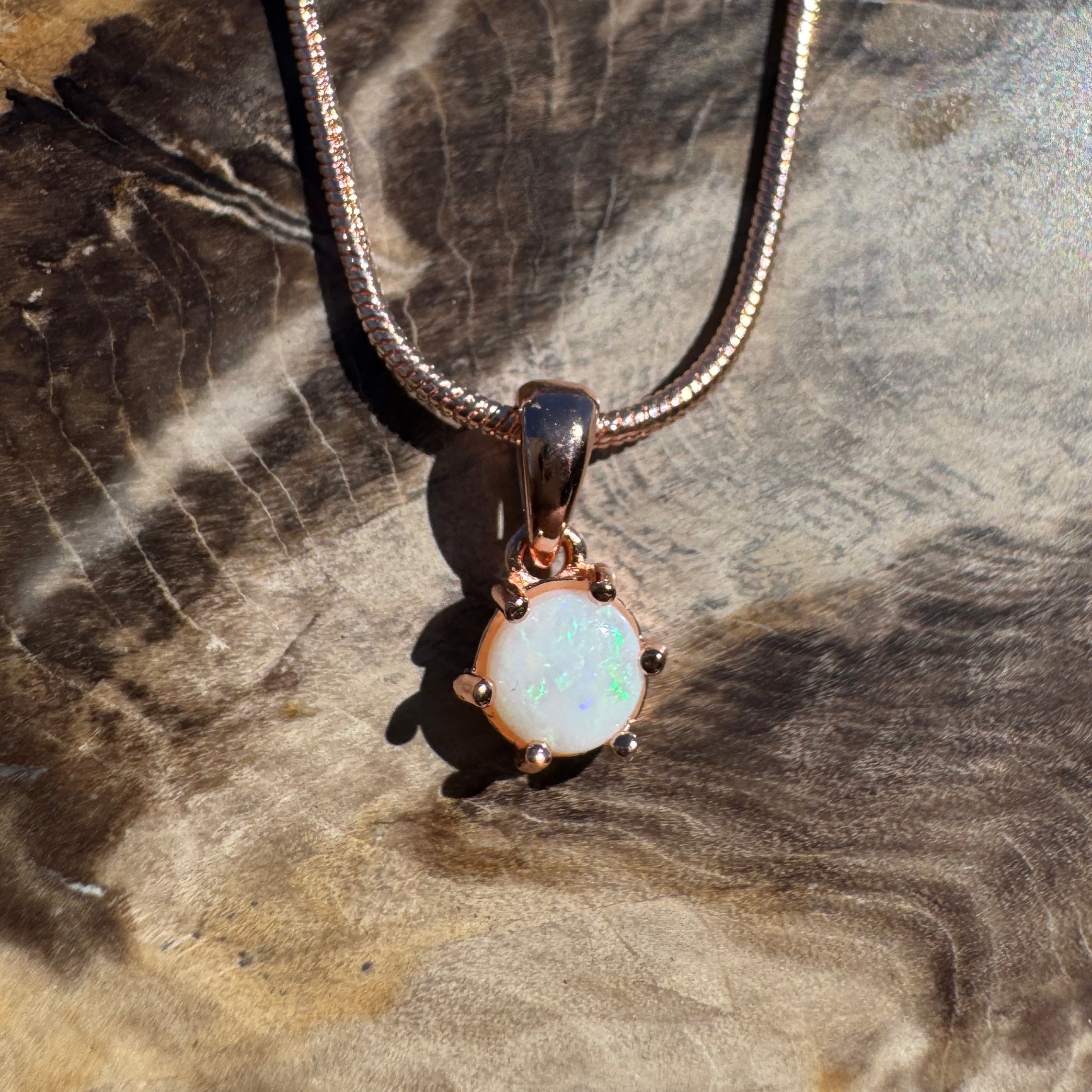 0.5ct Coober Pedy Opal Pendant Necklace ~ 'Gibb River Green' | Rose Gold Coated 925 Sterling Silver | Solid Australian Opal