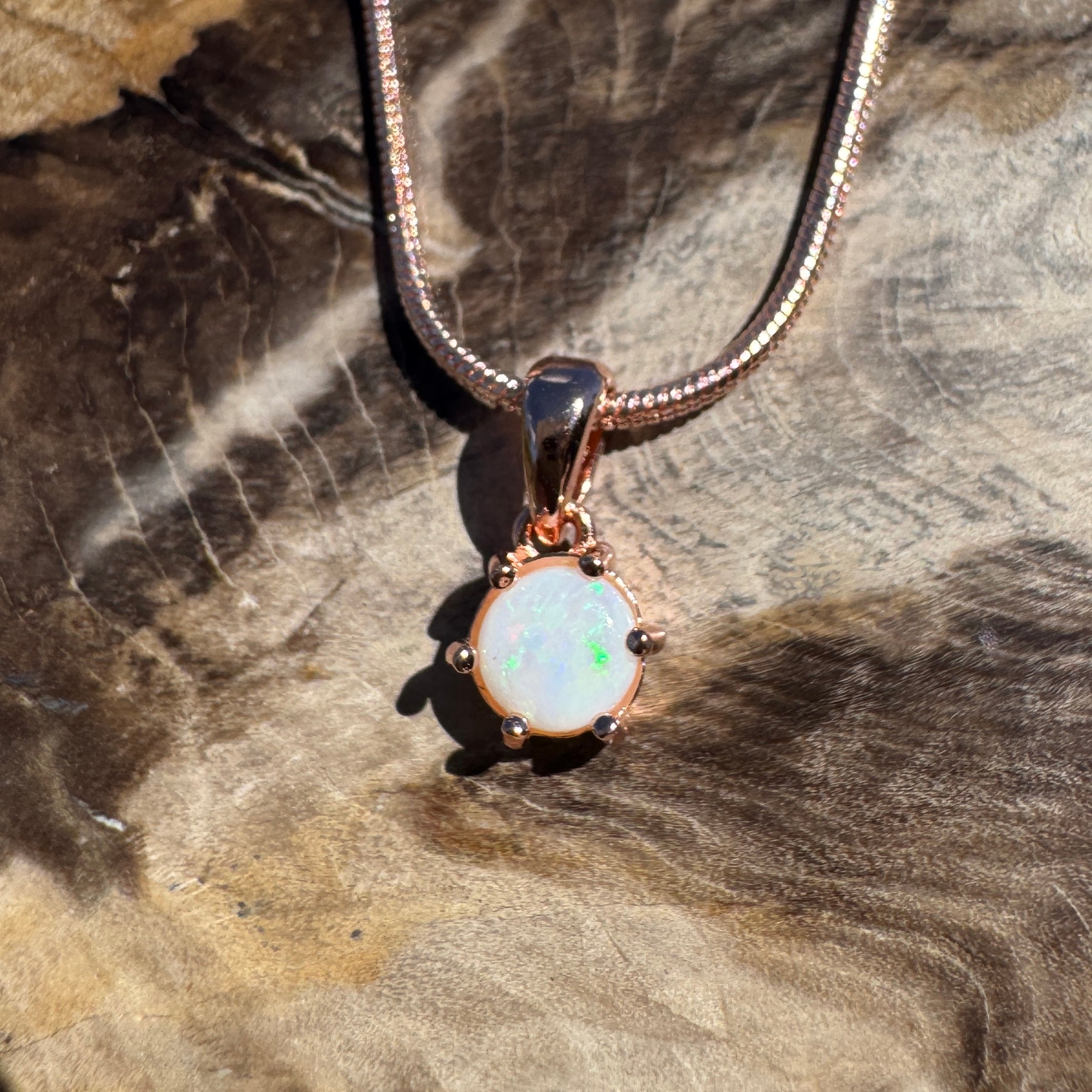 0.5ct Coober Pedy Opal Pendant Necklace ~ 'Gibb River Green' | Rose Gold Coated 925 Sterling Silver | Solid Australian Opal