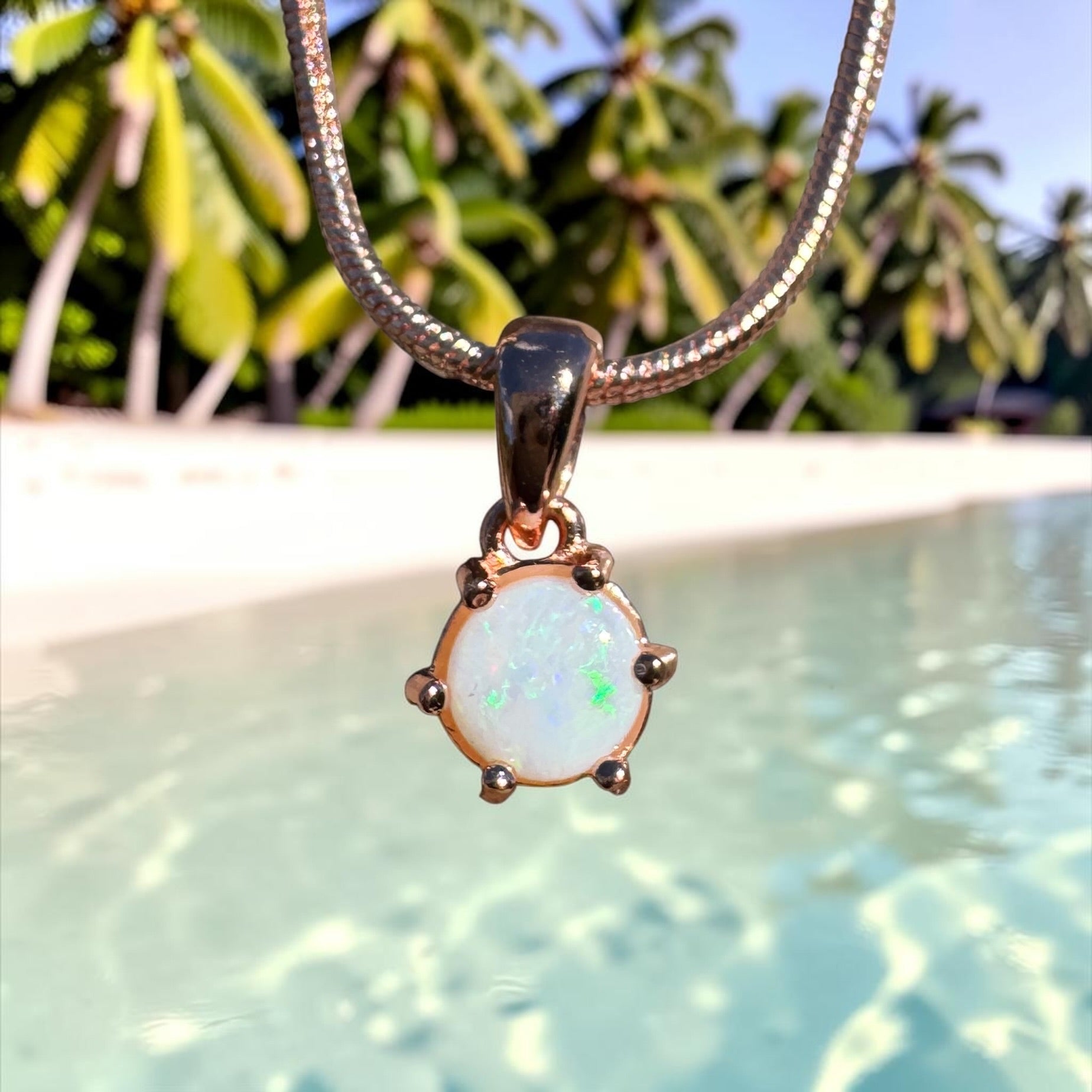 0.5ct Coober Pedy Opal Pendant Necklace ~ 'Gibb River Green' | Rose Gold Coated 925 Sterling Silver | Solid Australian Opal