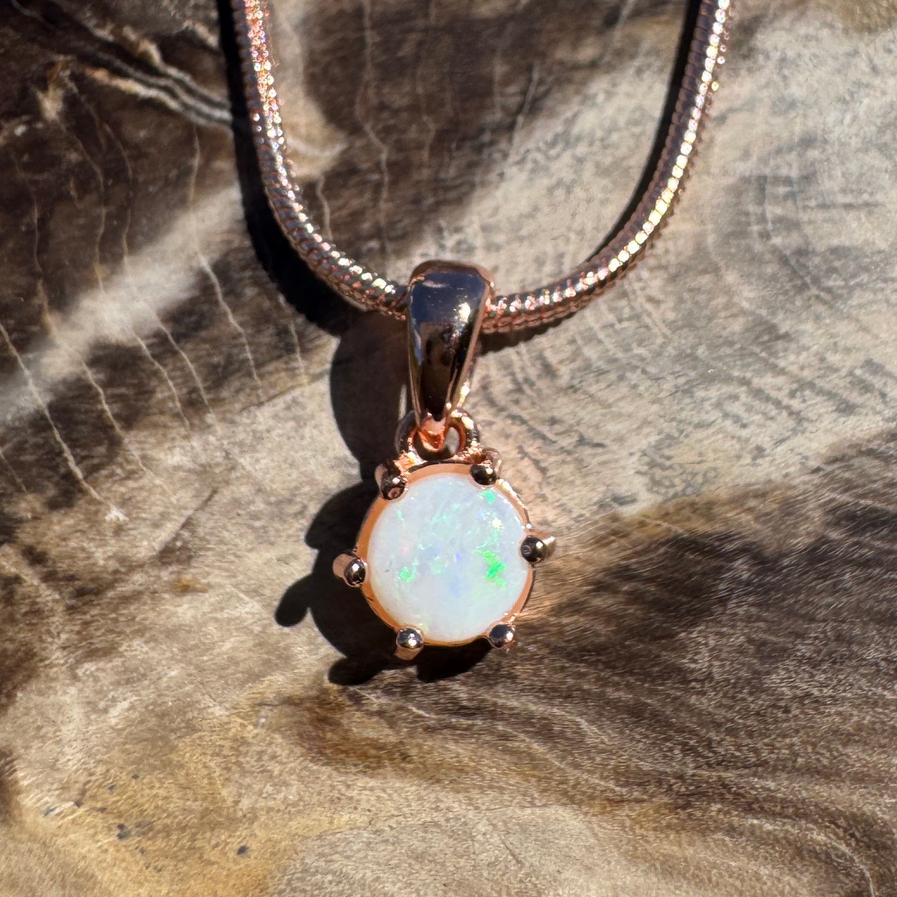 0.5ct Coober Pedy Opal Pendant Necklace ~ 'Gibb River Green' | Rose Gold Coated 925 Sterling Silver | Solid Australian Opal
