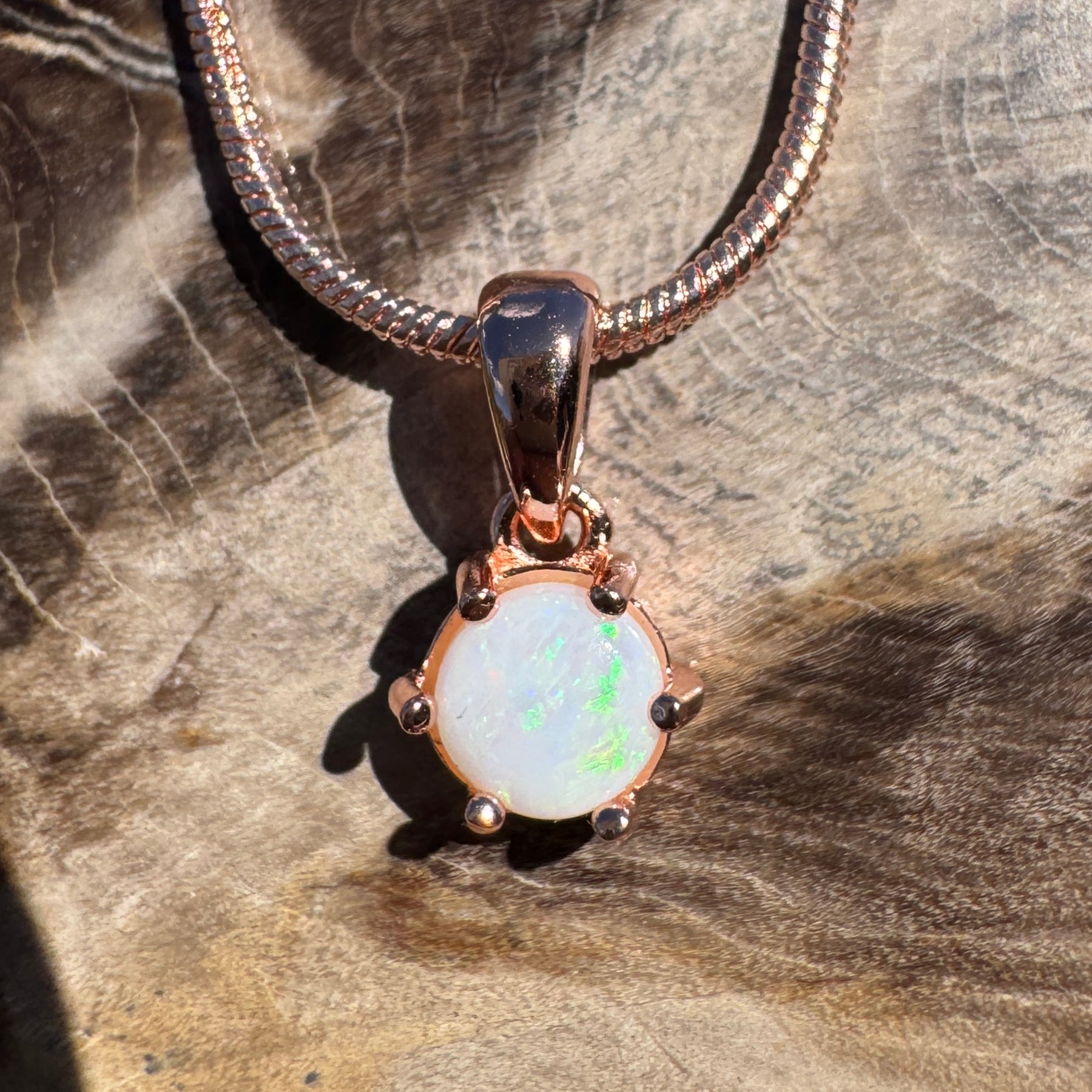 0.5ct Coober Pedy Opal Pendant Necklace ~ 'Gibb River Green' | Rose Gold Coated 925 Sterling Silver | Solid Australian Opal