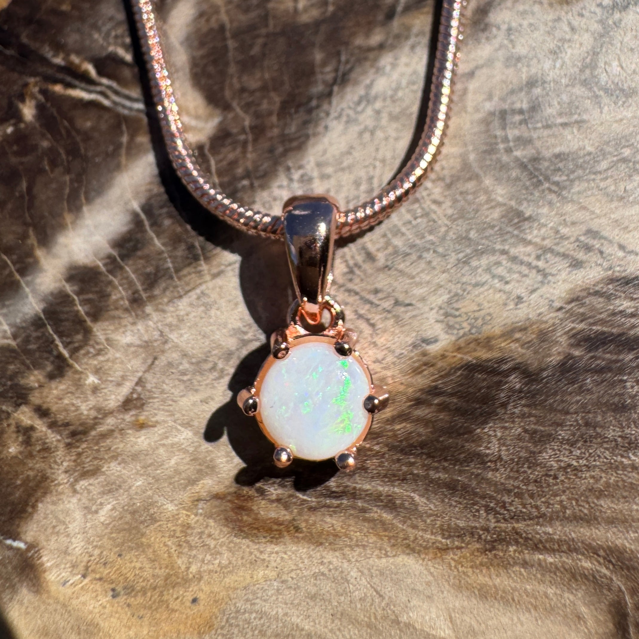 0.5ct Coober Pedy Opal Pendant Necklace ~ 'Gibb River Green' | Rose Gold Coated 925 Sterling Silver | Solid Australian Opal