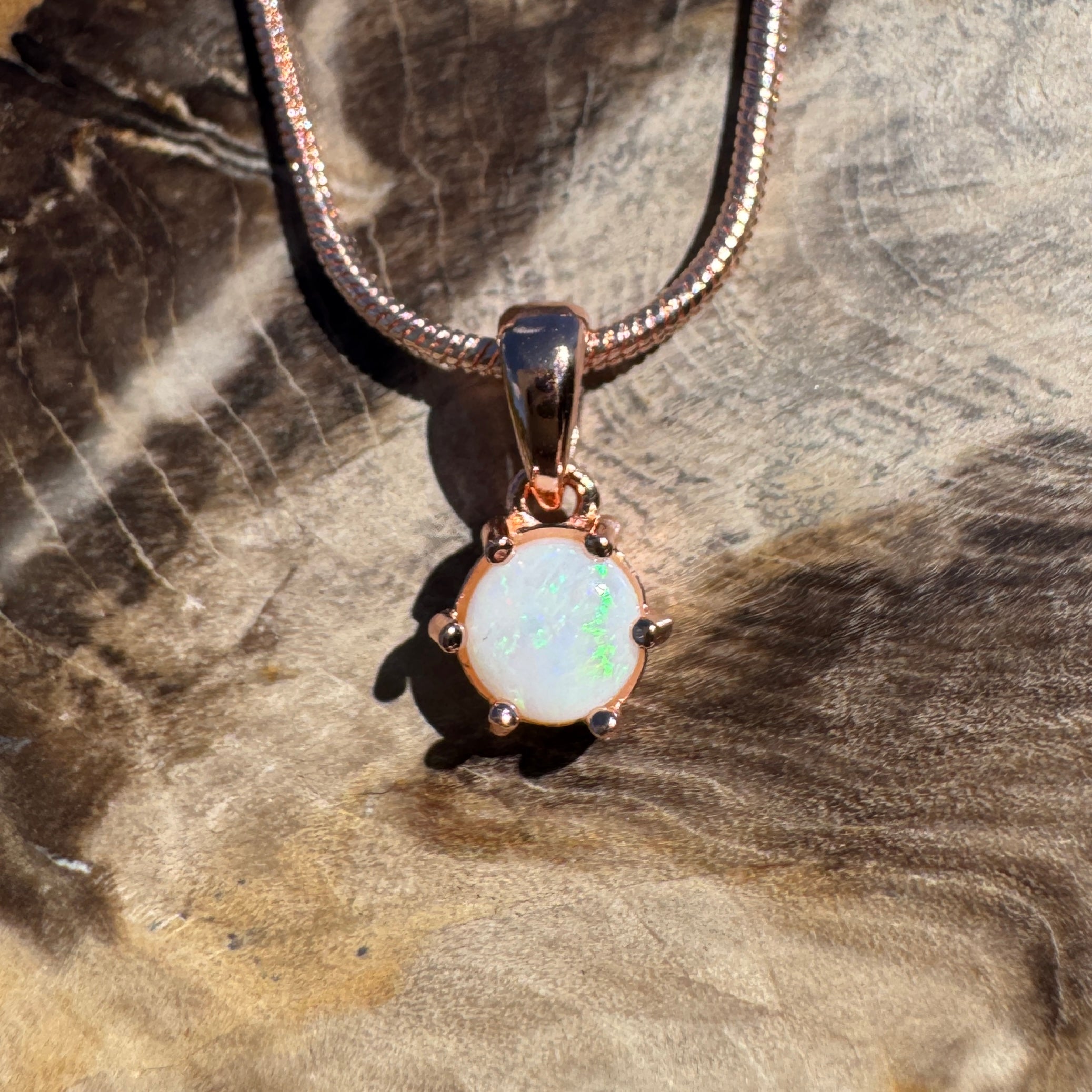 0.5ct Coober Pedy Opal Pendant Necklace ~ 'Gibb River Green' | Rose Gold Coated 925 Sterling Silver | Solid Australian Opal