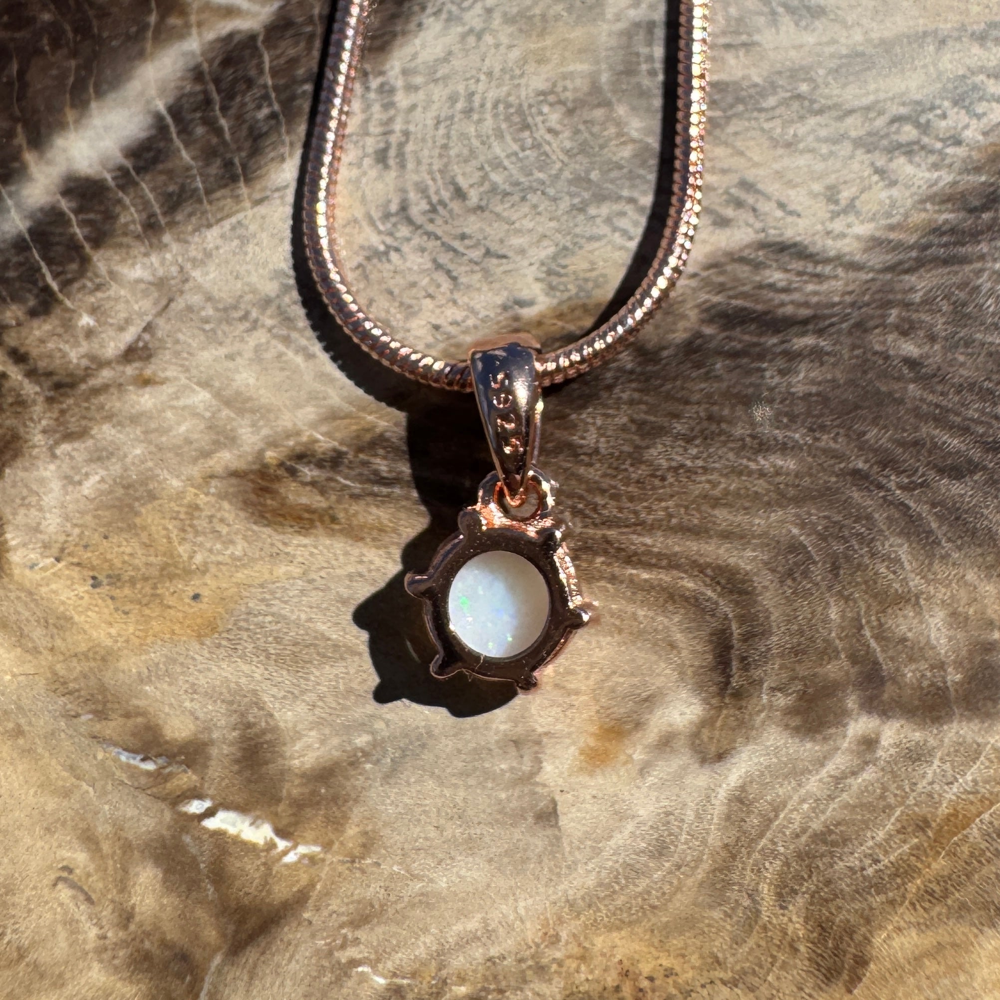 0.5ct Coober Pedy Opal Pendant Necklace ~ 'Gibb River Green' | Rose Gold Coated 925 Sterling Silver | Solid Australian Opal