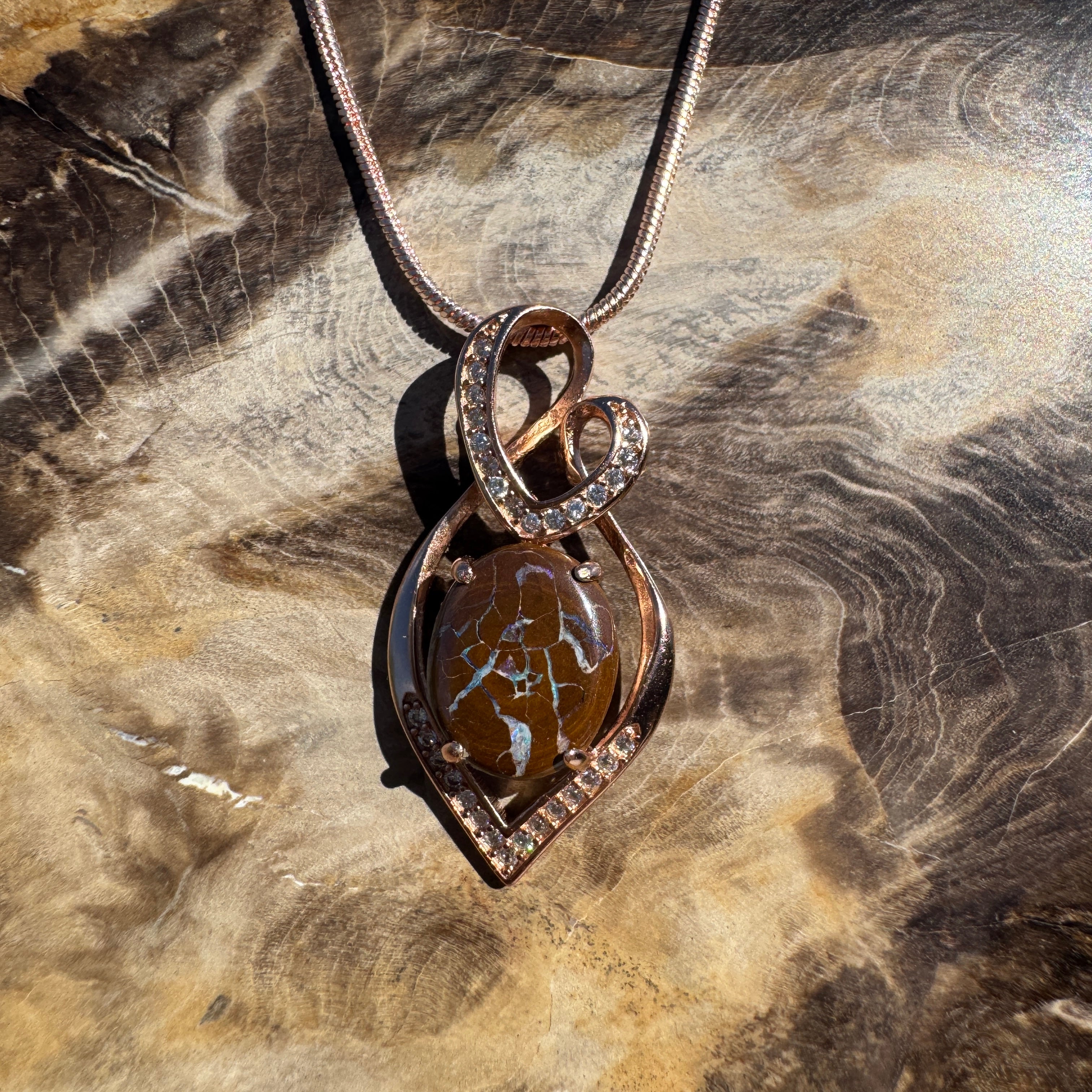 2.8ct Queensland Opal Pendant Necklace ~ 'Maria Island Glow' | Rose Gold Coated 925 Sterling Silver | Solid Australian Opal