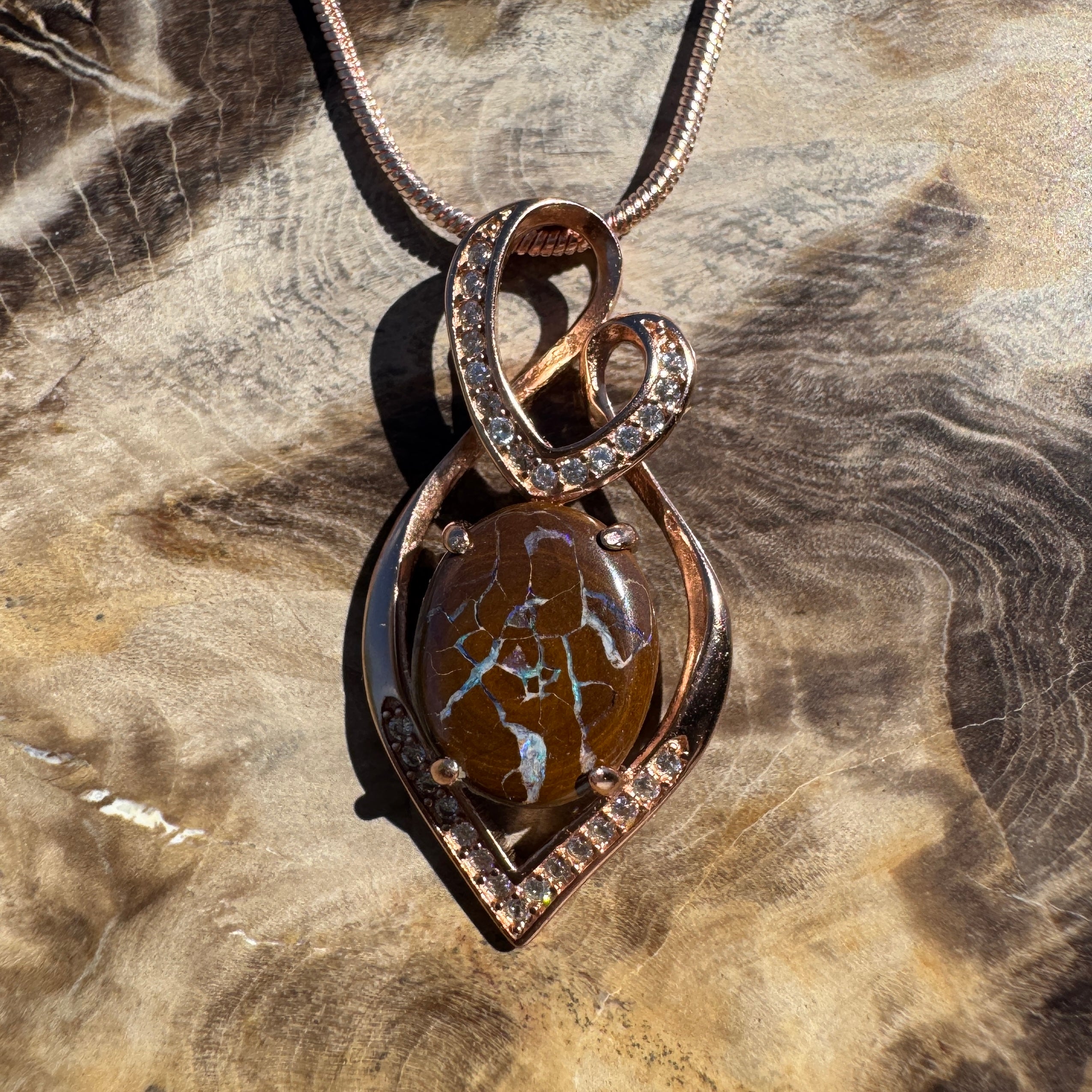 2.8ct Queensland Opal Pendant Necklace ~ 'Maria Island Glow' | Rose Gold Coated 925 Sterling Silver | Solid Australian Opal