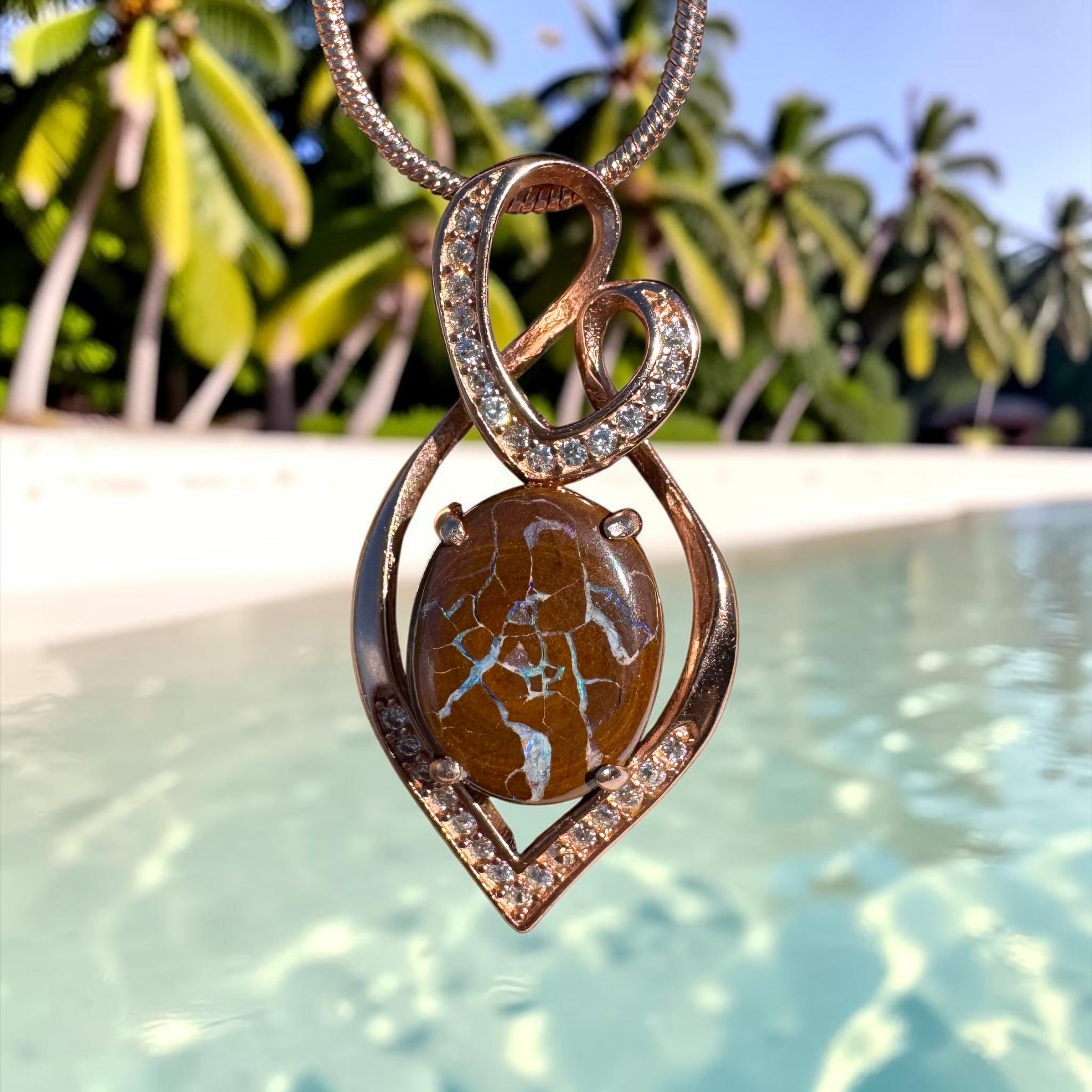 2.8ct Queensland Opal Pendant Necklace ~ 'Maria Island Glow' | Rose Gold Coated 925 Sterling Silver | Solid Australian Opal