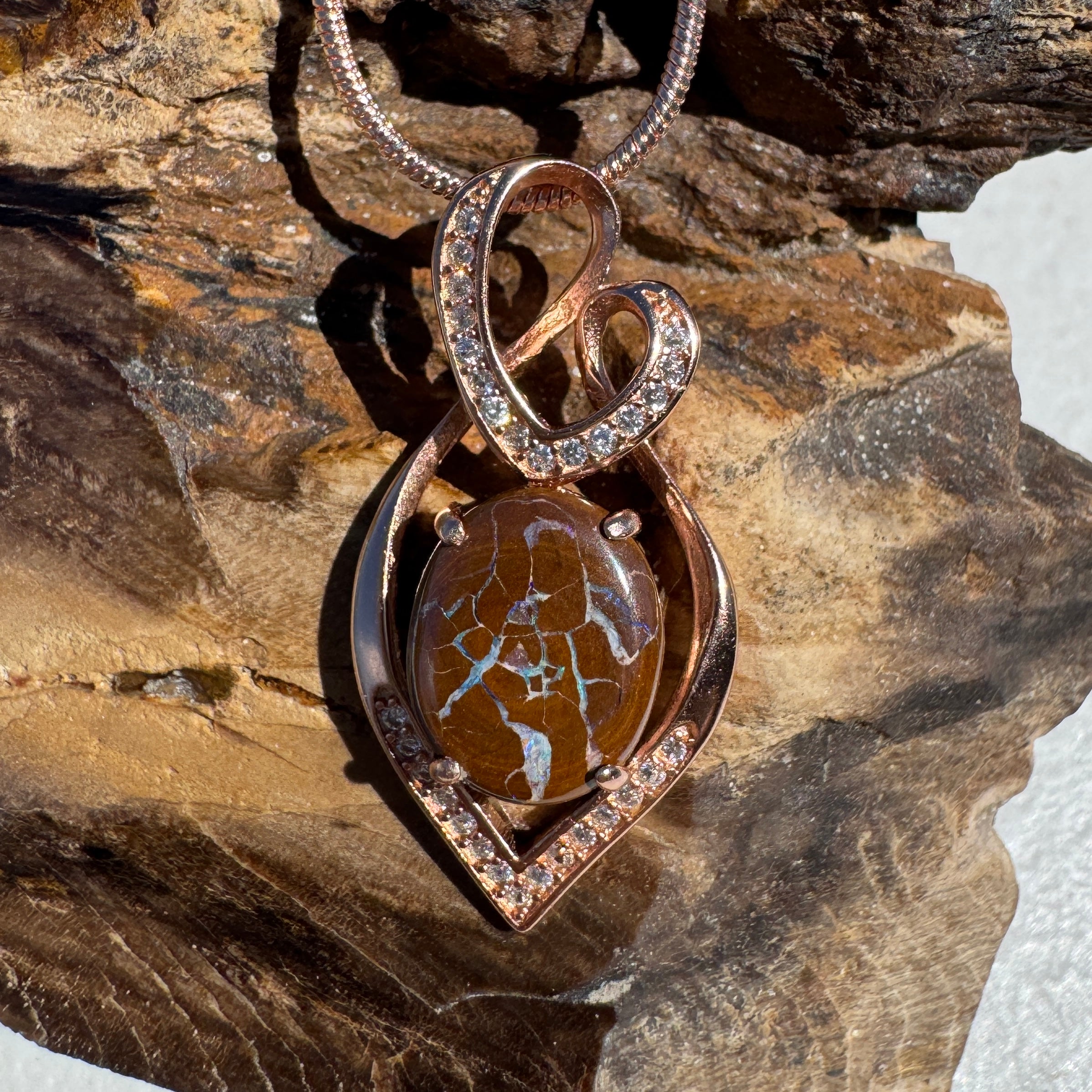 2.8ct Queensland Opal Pendant Necklace ~ 'Maria Island Glow' | Rose Gold Coated 925 Sterling Silver | Solid Australian Opal