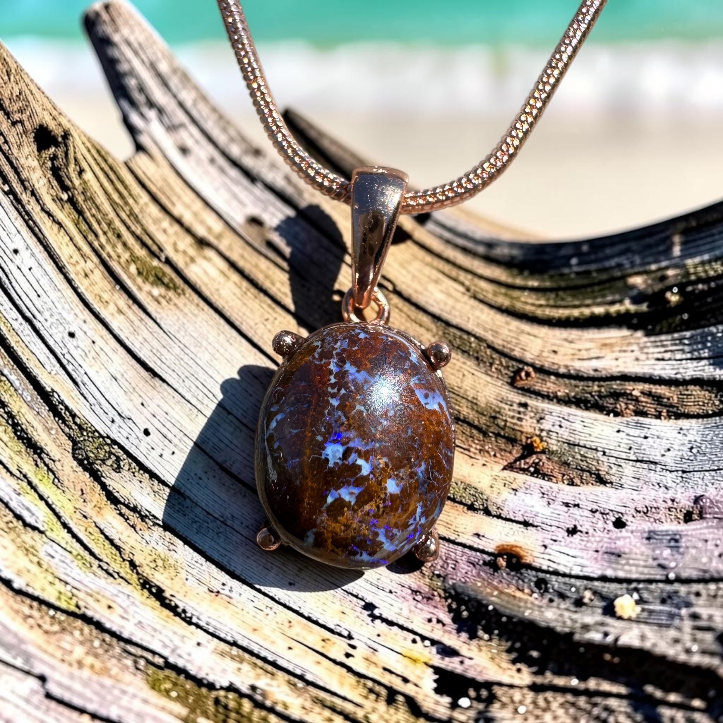 3.2ct Queensland Opal Pendant Necklace ~ 'Dorrigo Violet' | Rose Gold Coated 925 Sterling Silver | Solid Australian Opal