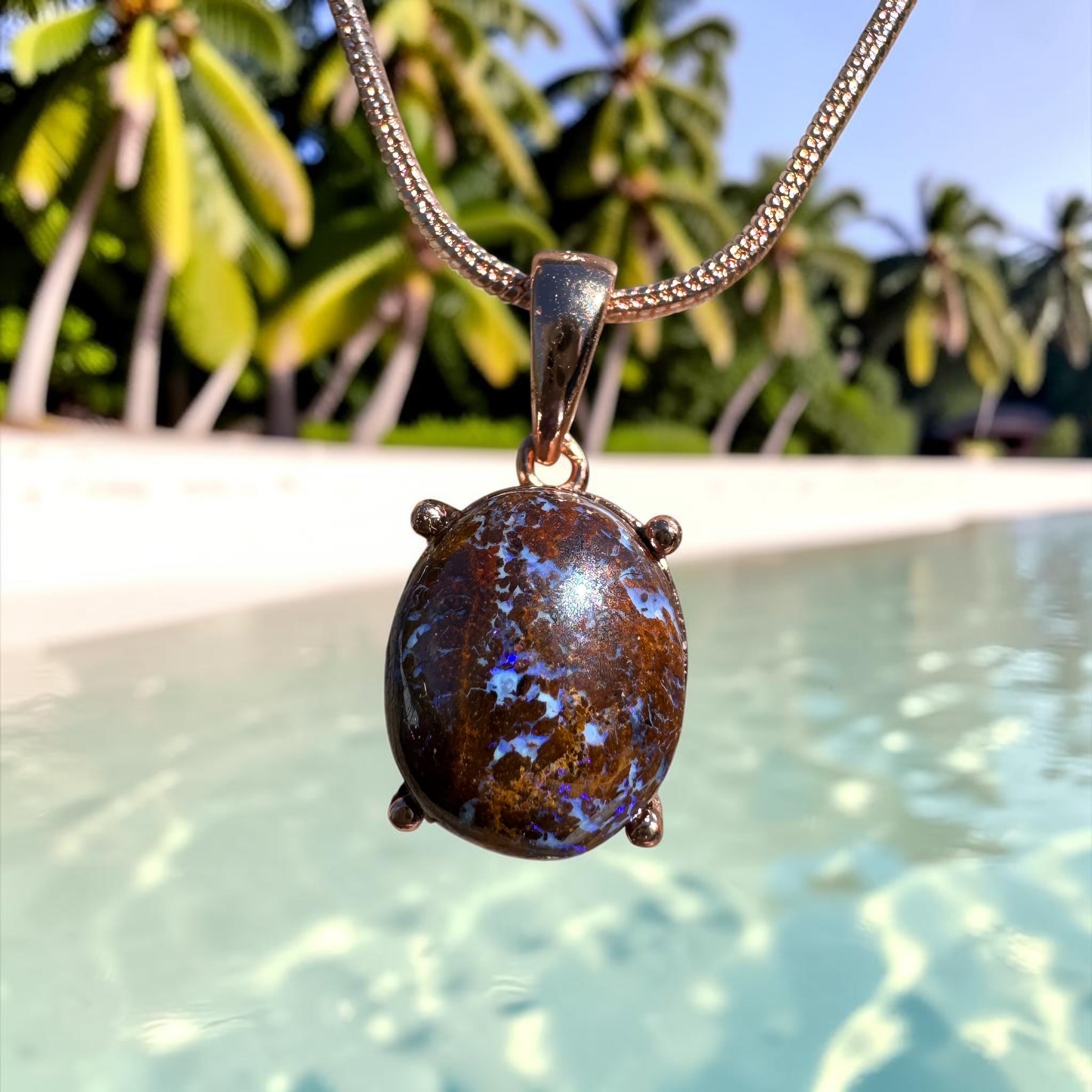 3.2ct Queensland Opal Pendant Necklace ~ 'Dorrigo Violet' | Rose Gold Coated 925 Sterling Silver | Solid Australian Opal